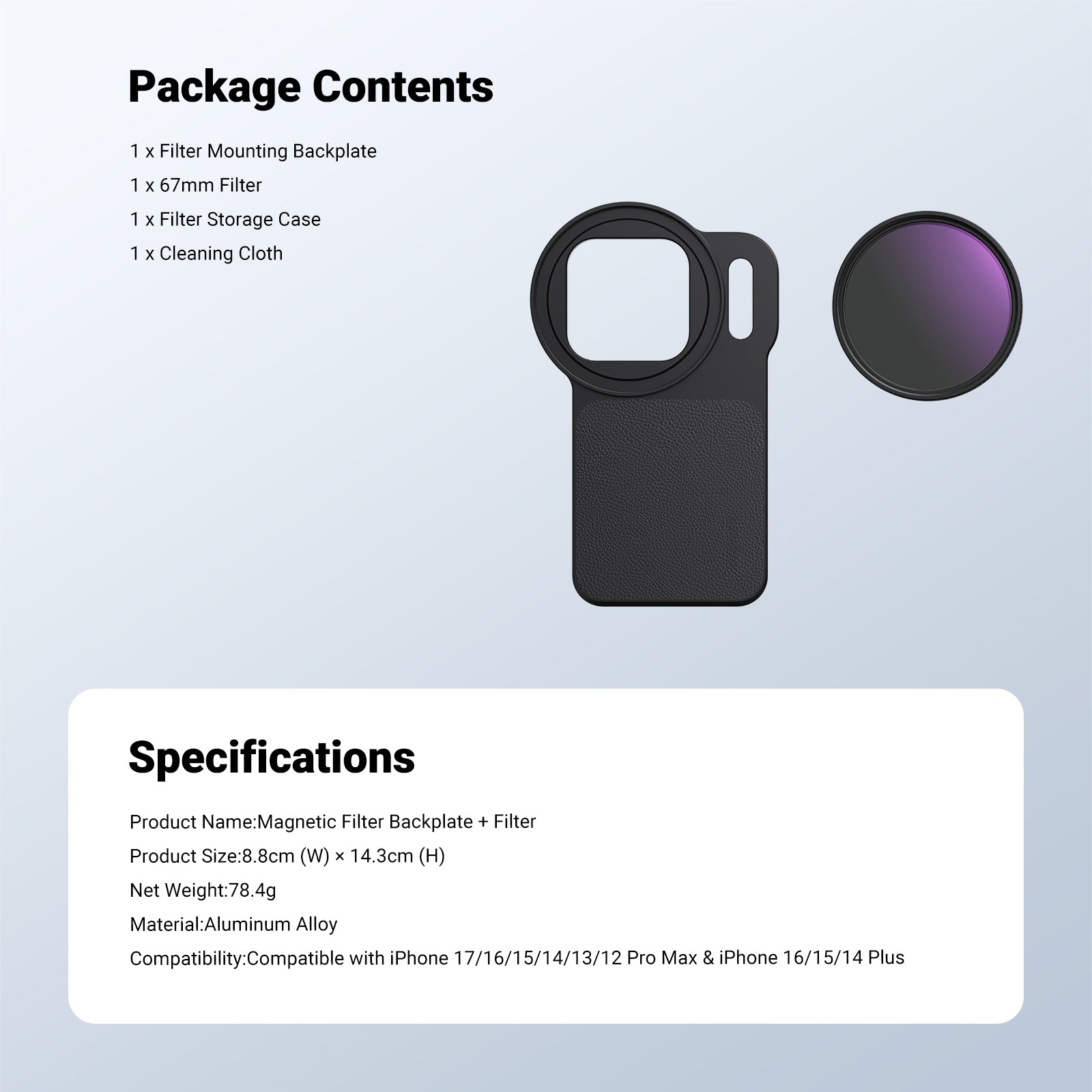 NEEWER FH-05 6.9" Magnetic Filter Backplate Kit For iPhone Pro Max & Plus Versions