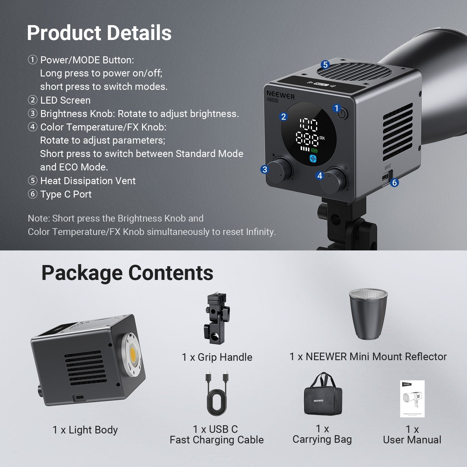 NEEWER HB60B 60W Portable Mini LED Video Light