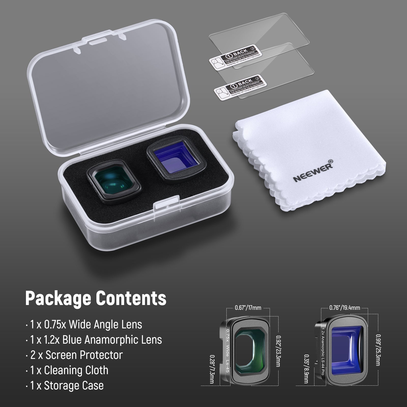 NEEWER FL-C02 Wide Angle + Blue Anamorphic Lens Kit for Pocket 3 / Pocket 4 & Xtra Muse