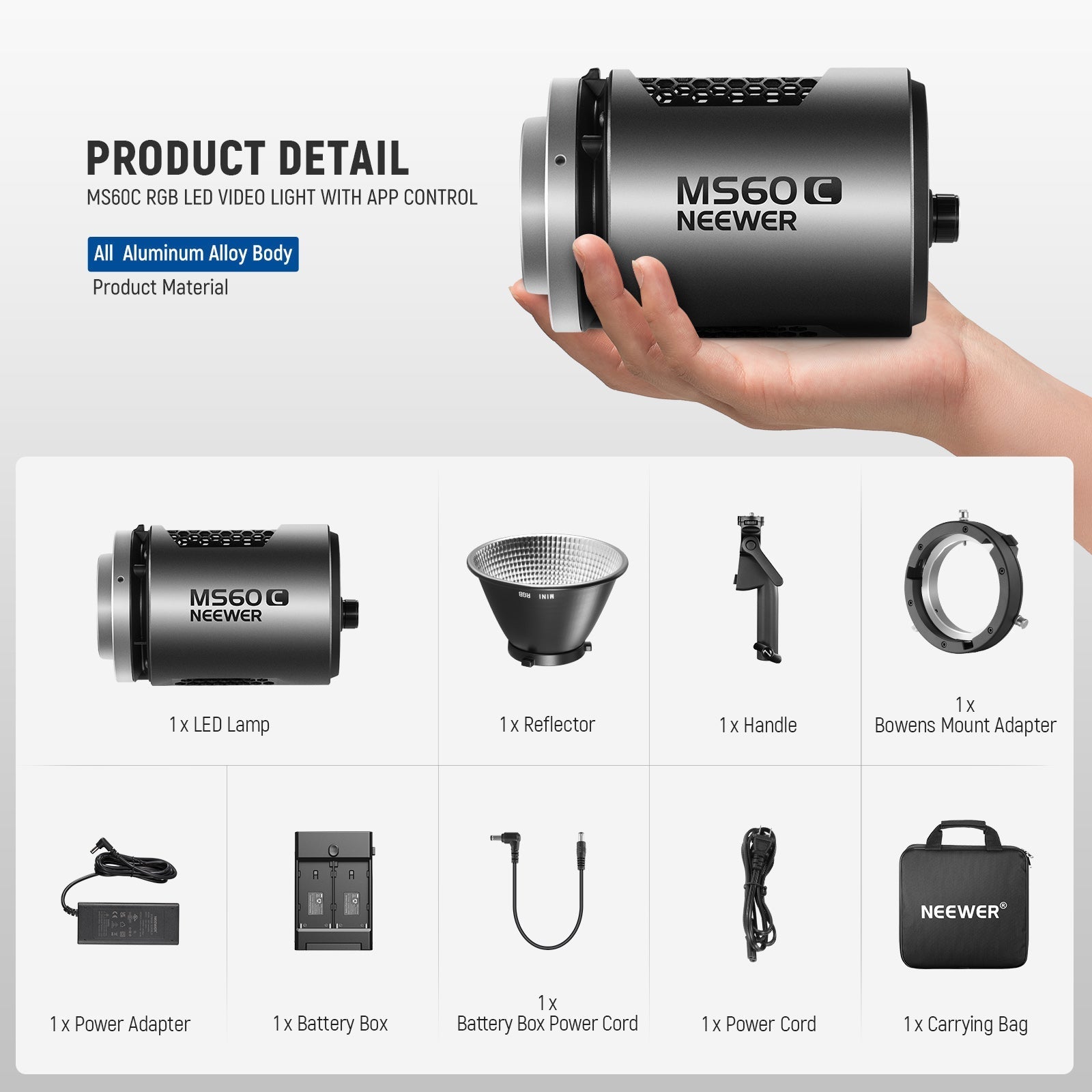 NEEWER MS60C RGB LED Video Light Handheld Spotlight