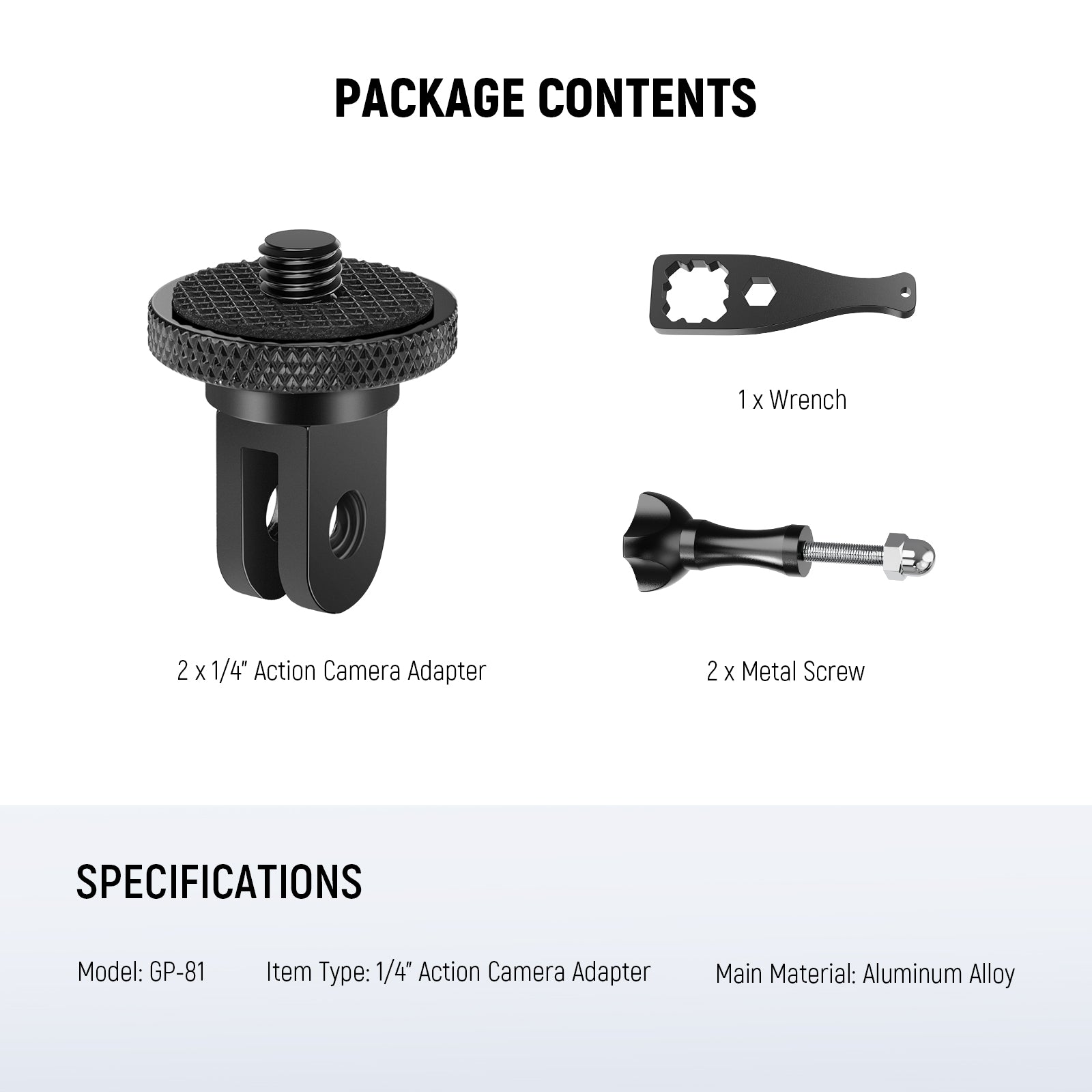 NEEWER GP-81 Action Camera Tripod Mount Adapter with 1/4" Screw Aluminum Alloy