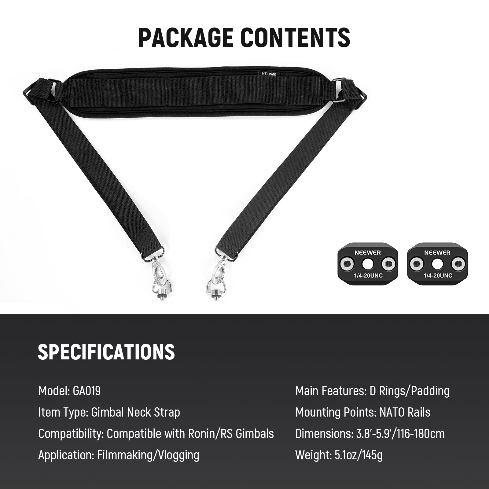 NEEWER GA019 5.9ft/180cm Neck Strap for DJI Ronin/RS