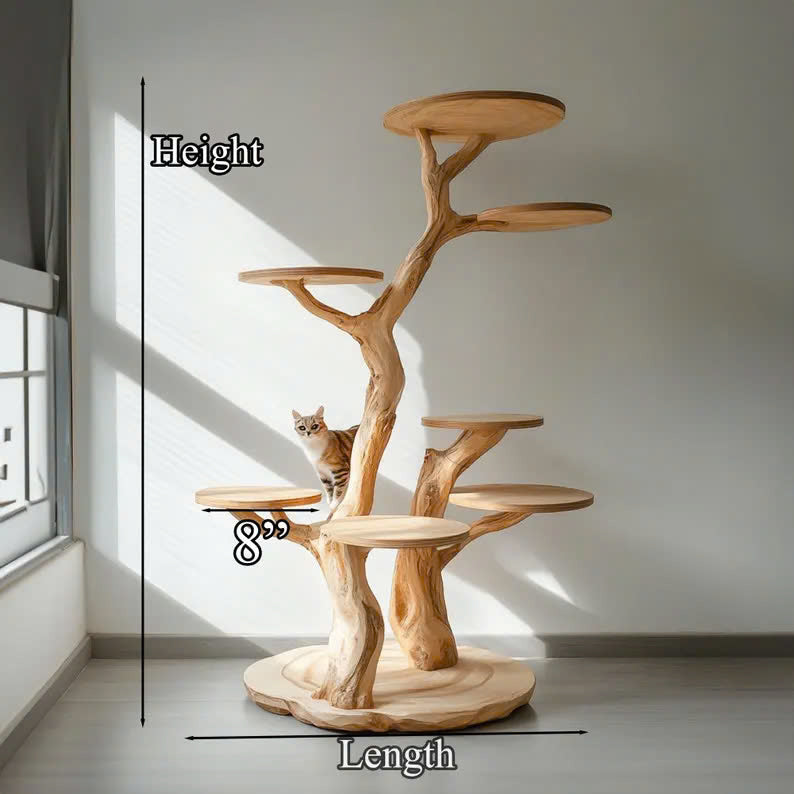 Rustic Natural Solid Wood Cat Tree Wooden Stand Naturally Gift Cat