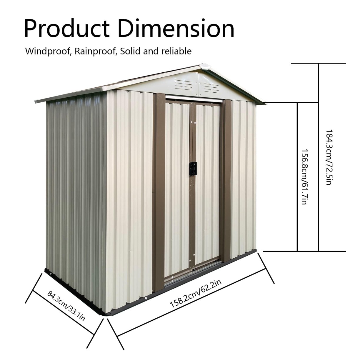 Cream White 5Γ3FT Outdoor Storage Shed | Heavy Duty Lockable Garden House