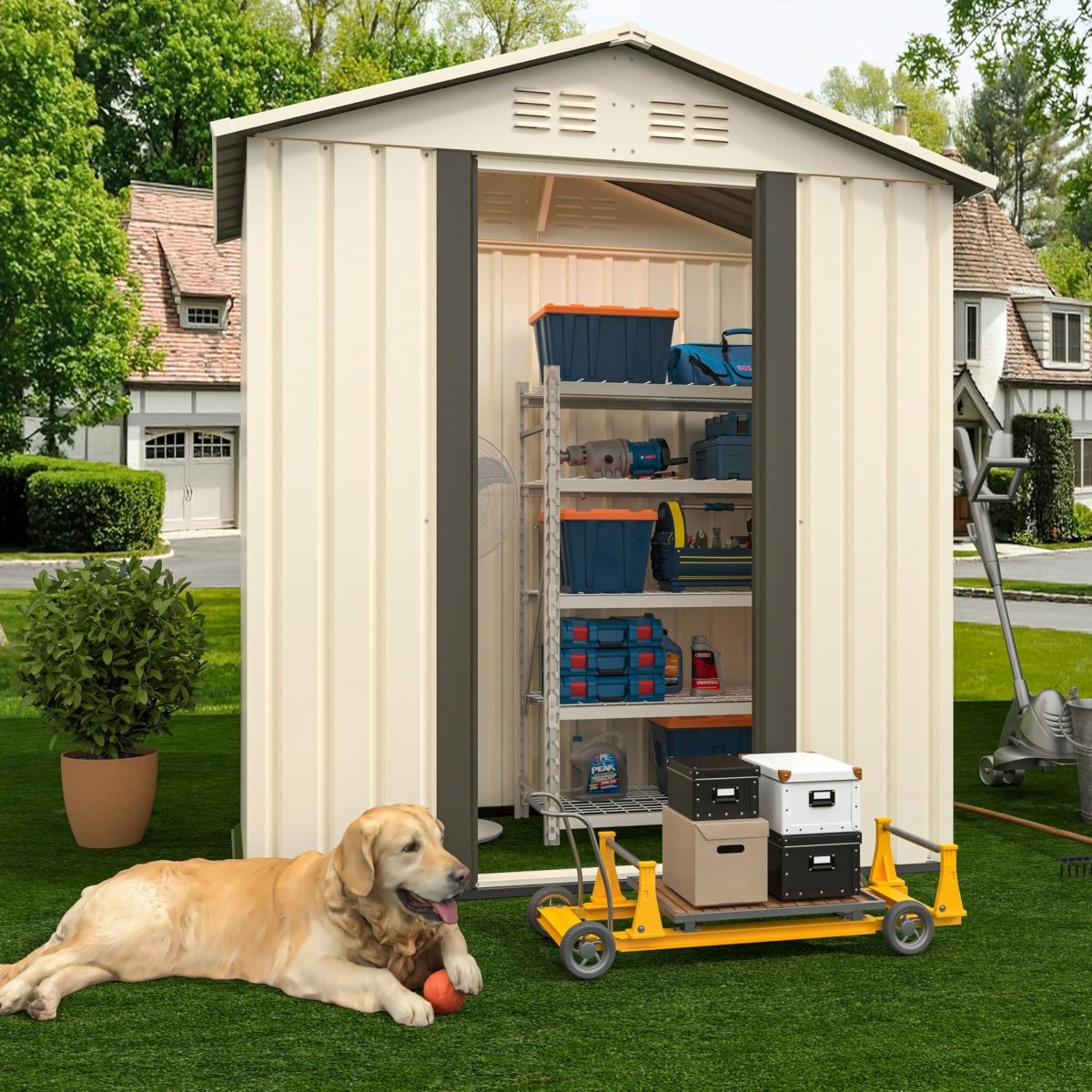 Cream White 5Γ3FT Outdoor Storage Shed | Heavy Duty Lockable Garden House