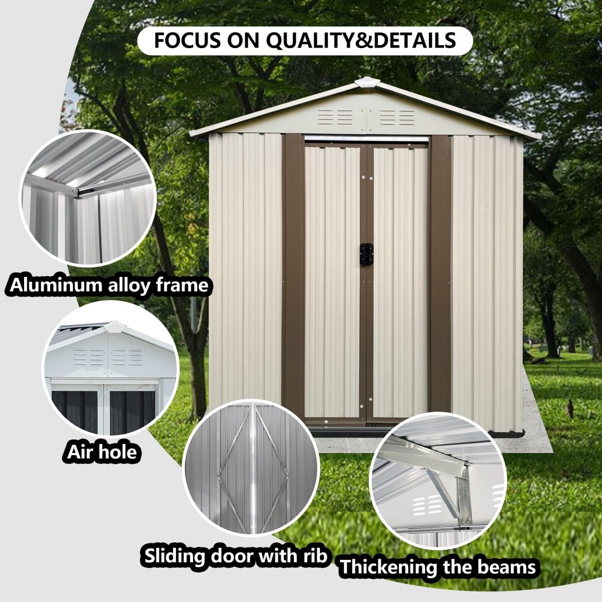 Cream White 5Γ3FT Outdoor Storage Shed | Heavy Duty Lockable Garden House
