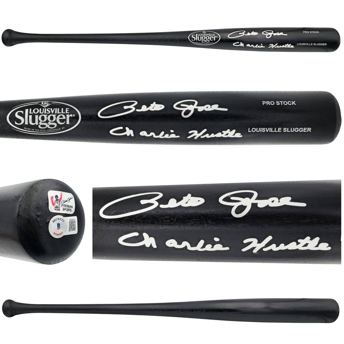 Pete Rose Autographed Black Louisville Slugger Pro Stock Baseball Bat Cincinnati Reds "Charlie Hustle" Beckett BAS Witness