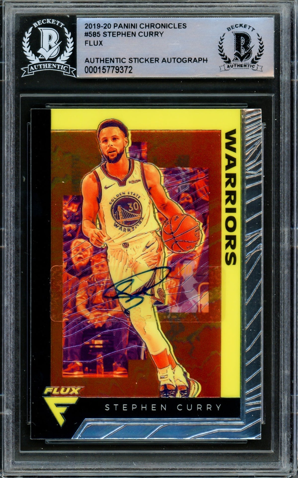 Stephen Curry Autographed 2019-20 Panini Chronicles Flux Card #585 Golden State Warriors Beckett BAS #15779372