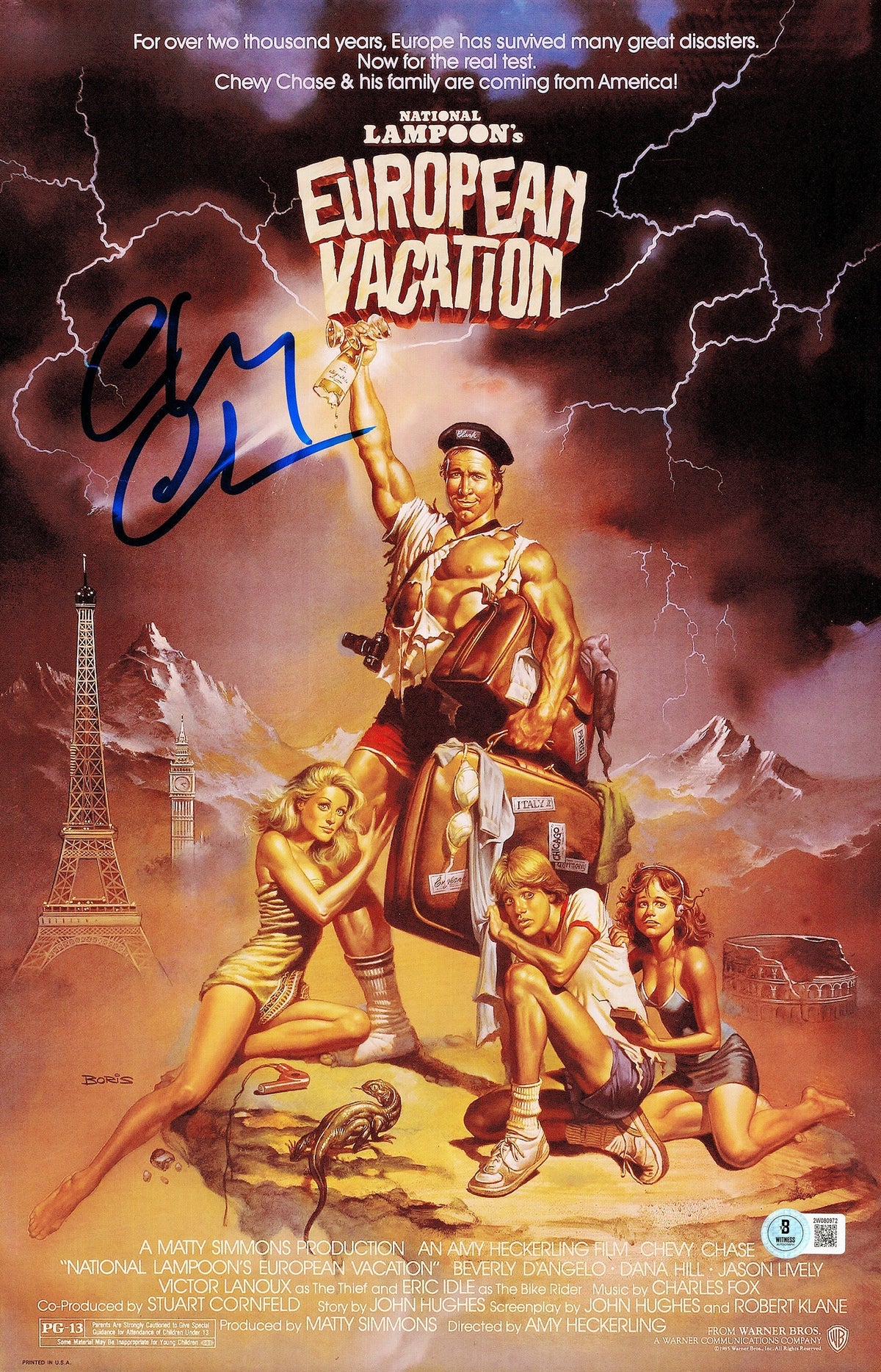 Chevy Chase Autographed Warner Bros 11x17 European Vacation Movie Poster Beckett BAS Witness