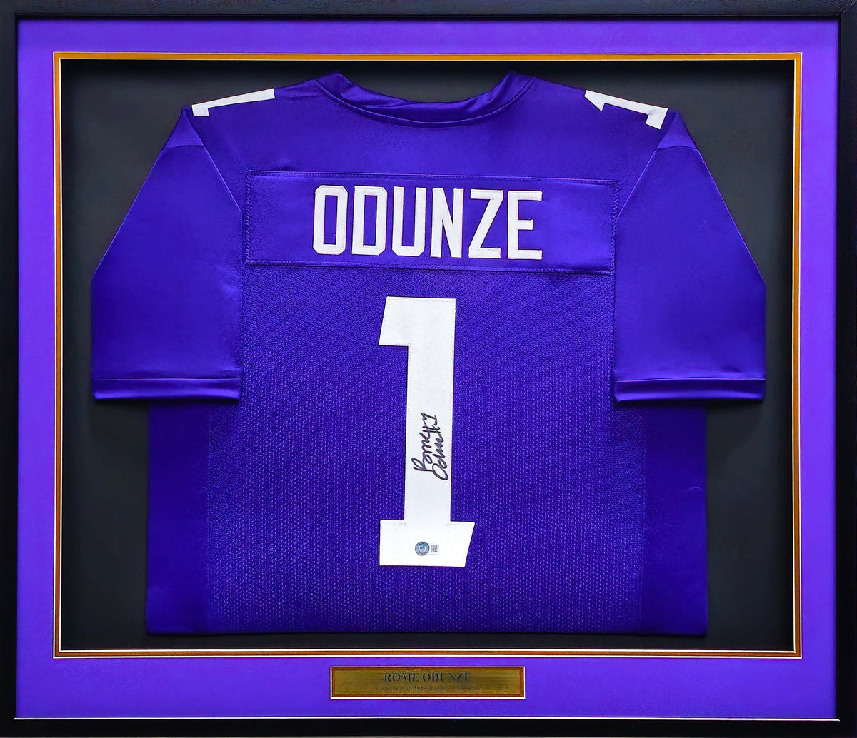 Washington Huskies Rome Odunze Autographed Framed Purple Jersey Beckett BAS Witness