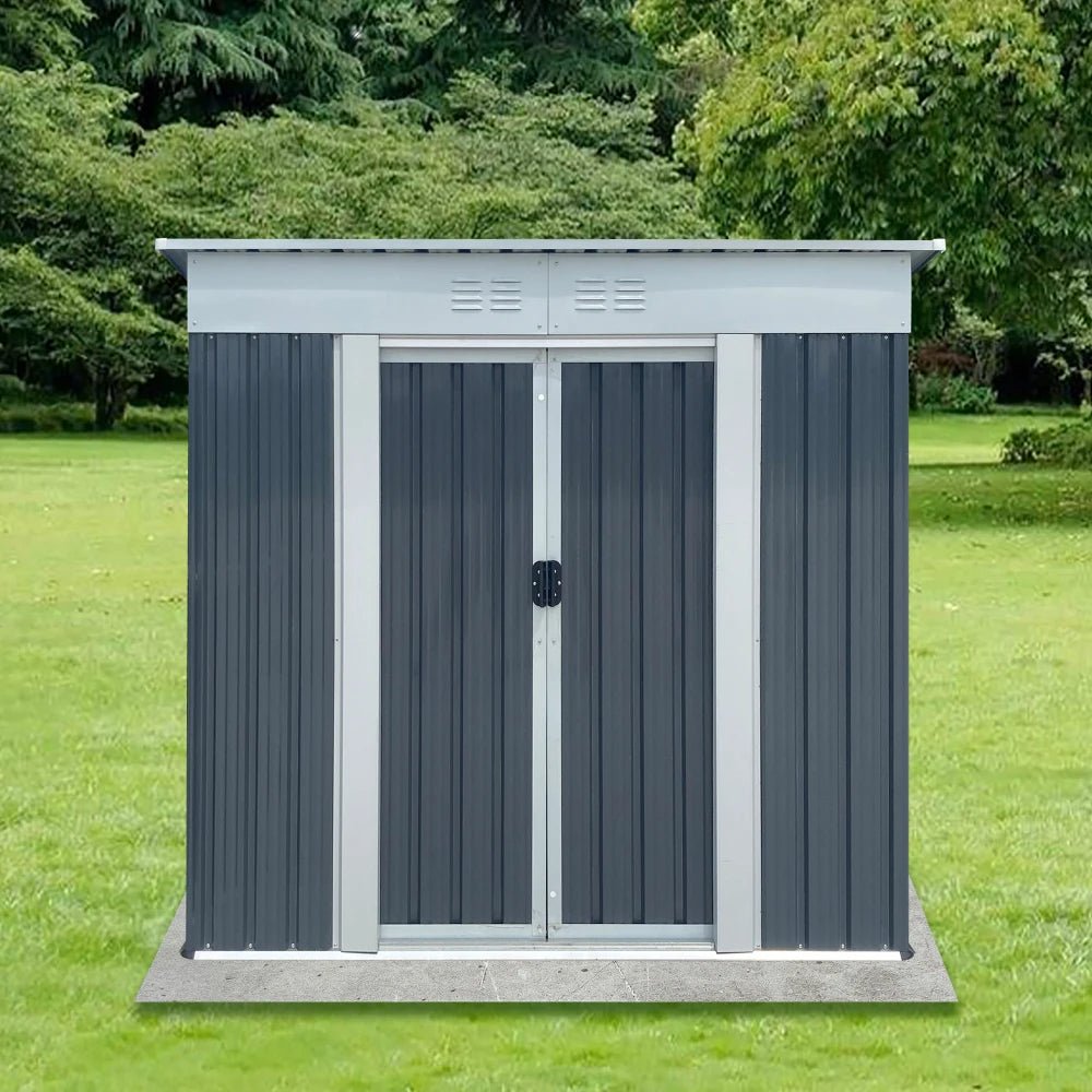 6x4FT Outdoor Metal Storage Shed | Galvanized Steel Garden Shed with Sliding Door