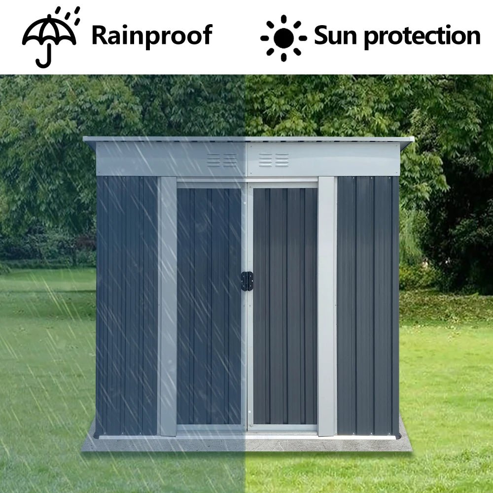 6x4FT Outdoor Metal Storage Shed | Galvanized Steel Garden Shed with Sliding Door