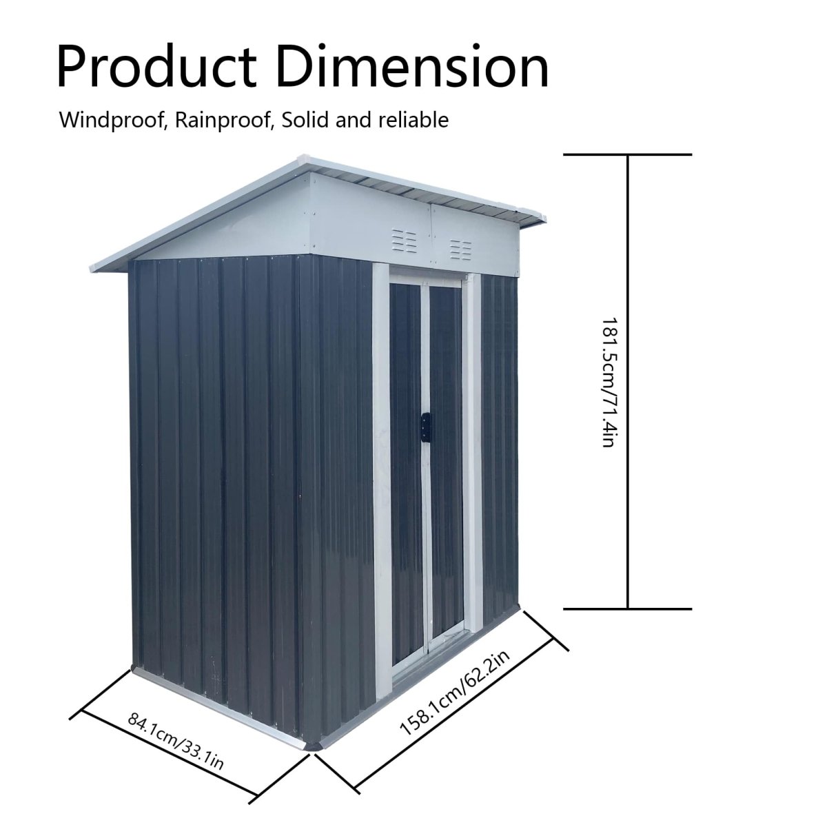 5x3FT Vertical Outdoor Storage Shed | Corrosion Resistant Metal Tool Shed