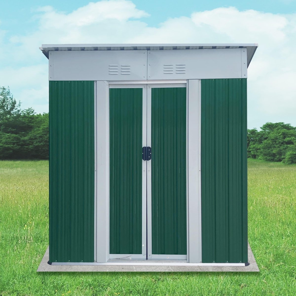 5x3FT Outdoor Storage Shed | Green & White Metal Tool Shed with Sliding Door