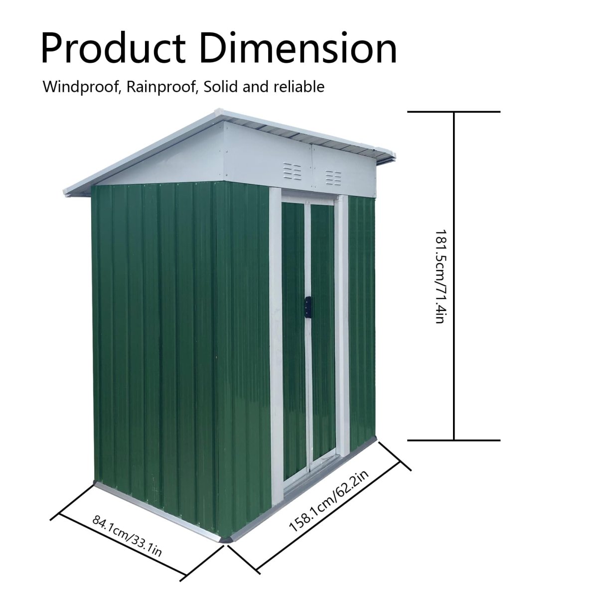 5x3FT Outdoor Storage Shed | Green & White Metal Tool Shed with Sliding Door
