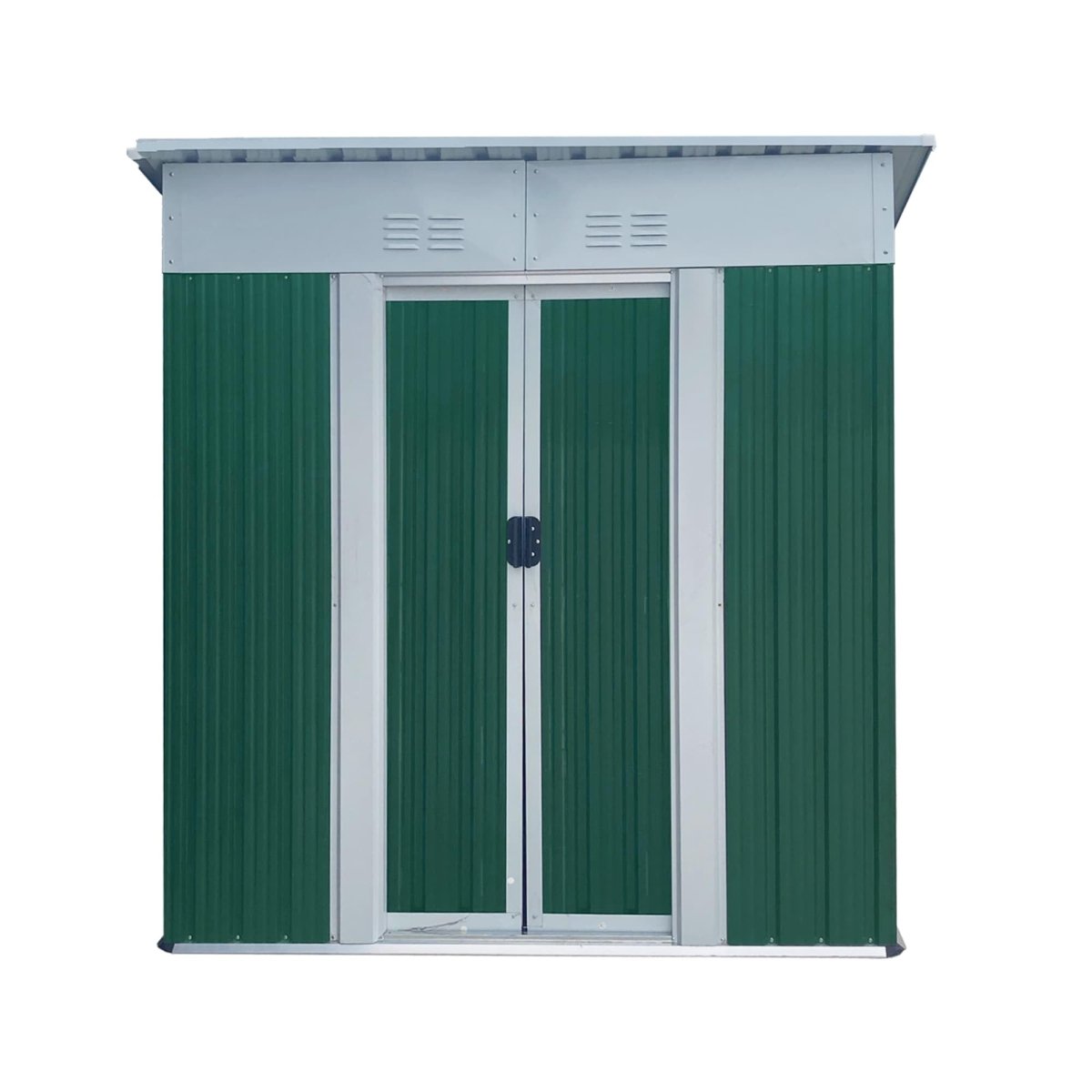 5x3FT Outdoor Storage Shed | Green & White Metal Tool Shed with Sliding Door