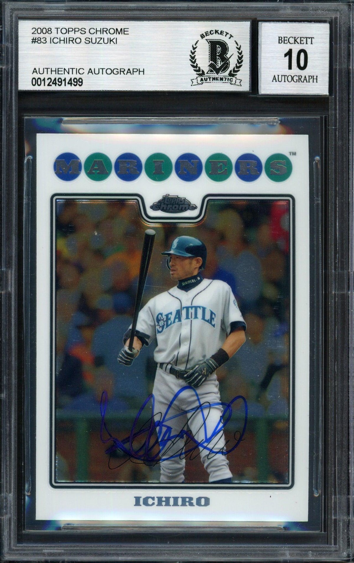 Ichiro Suzuki Autographed 2008 Topps Chrome Card #83 Seattle Mariners Auto Grade 10 Beckett BAS #12491499