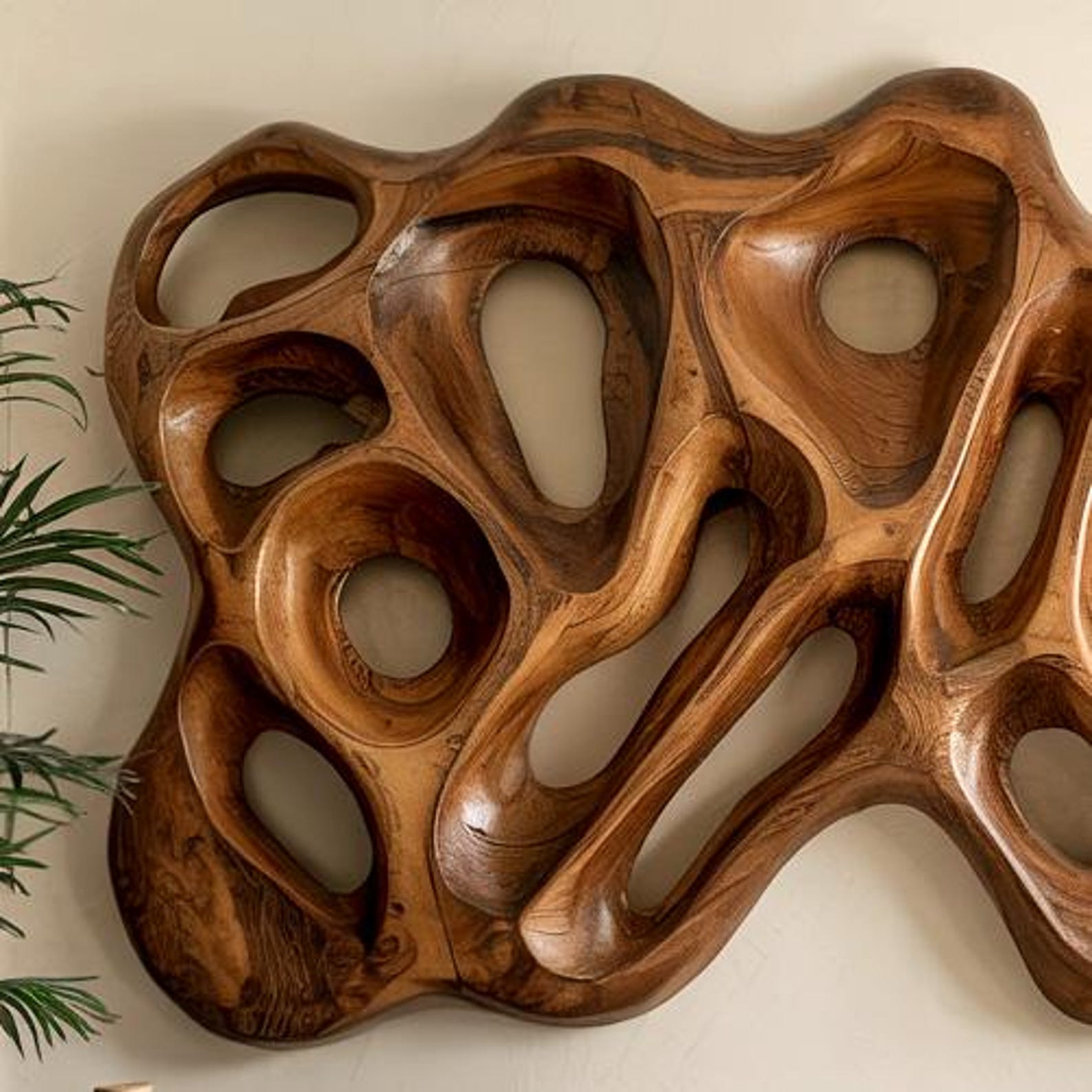 Modern Organic Wood Wall Sculpture For Living Room Feature Wall And Artistic Interior Accent