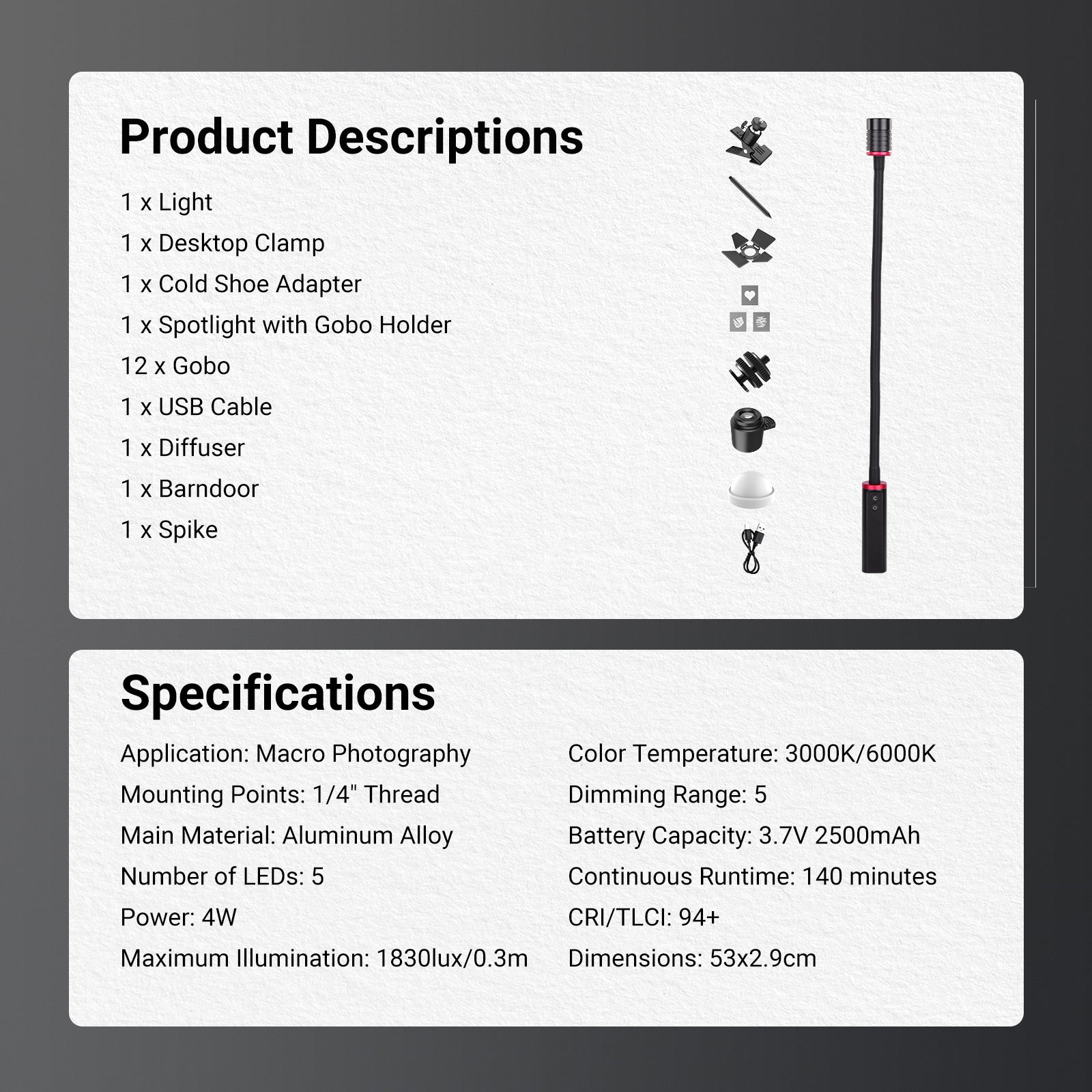 NEEWER BASICS ML01 Macro Photography LED Light