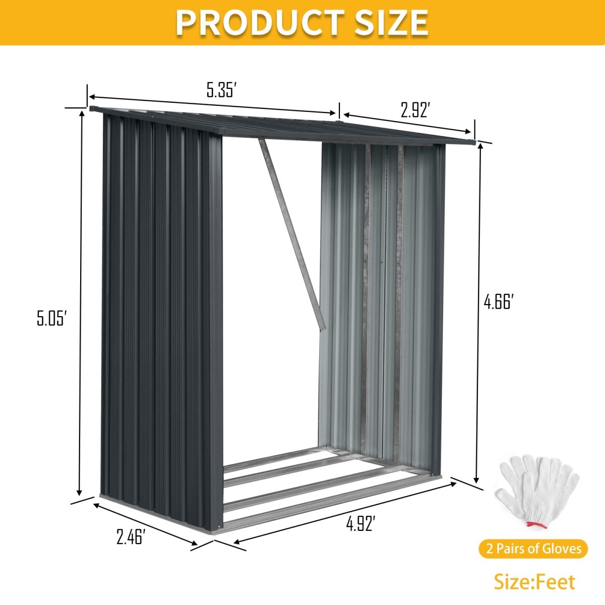 3ft x 5ft Outdoor Meta Firewood Rack ,Open Wood Shed For Firewood, Pellet, or Lumber Storage , Black