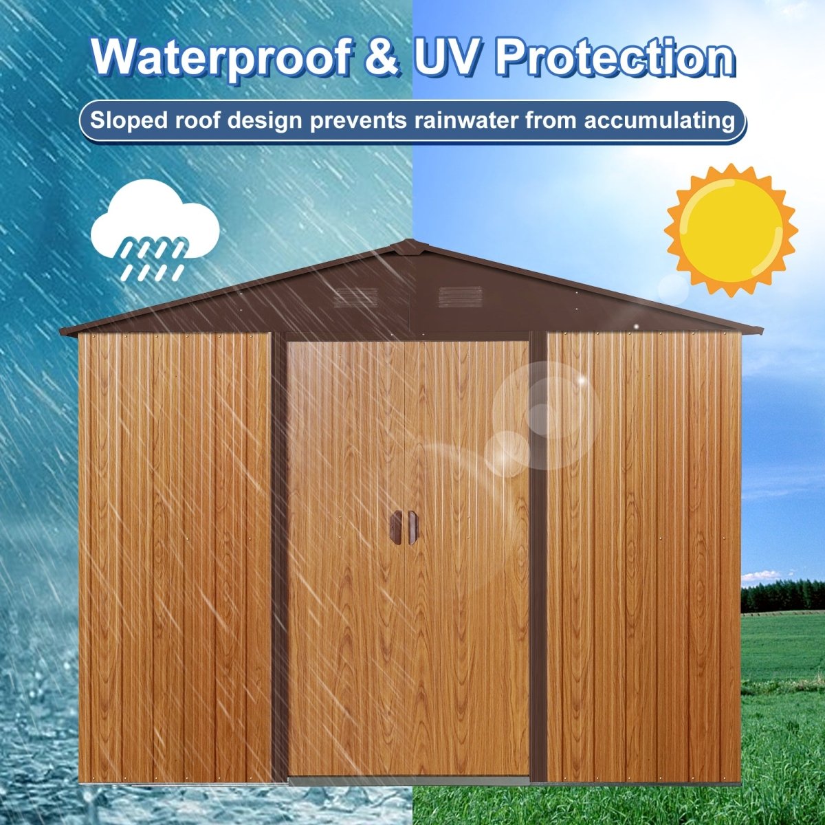 8ft x 6ft Outdoor Metal Storage Shed with Metal foundation,Coffee
