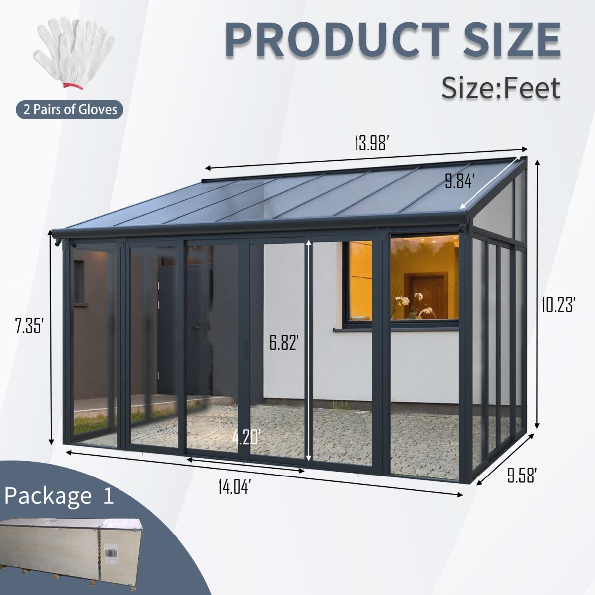10x14 Enclosed Patio Cover with Lockable Doors & Polycarbonate Roof