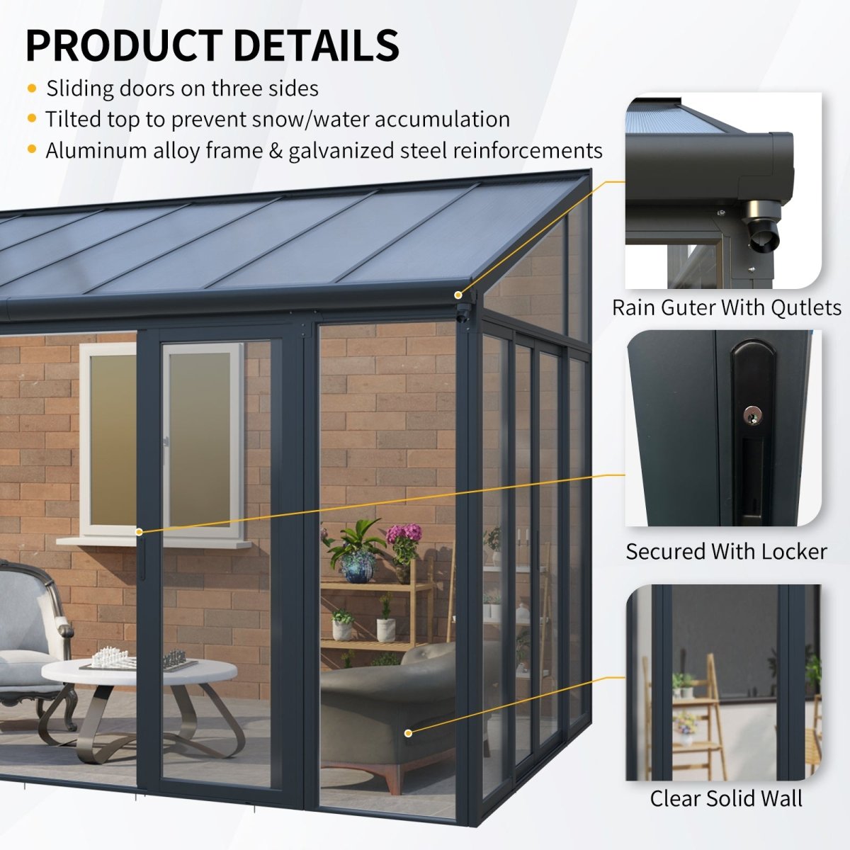 10x14 Enclosed Patio Cover with Lockable Doors & Polycarbonate Roof