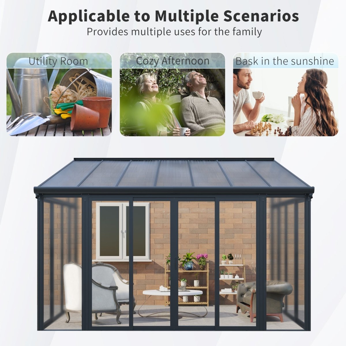 10x14 Enclosed Patio Cover with Lockable Doors & Polycarbonate Roof
