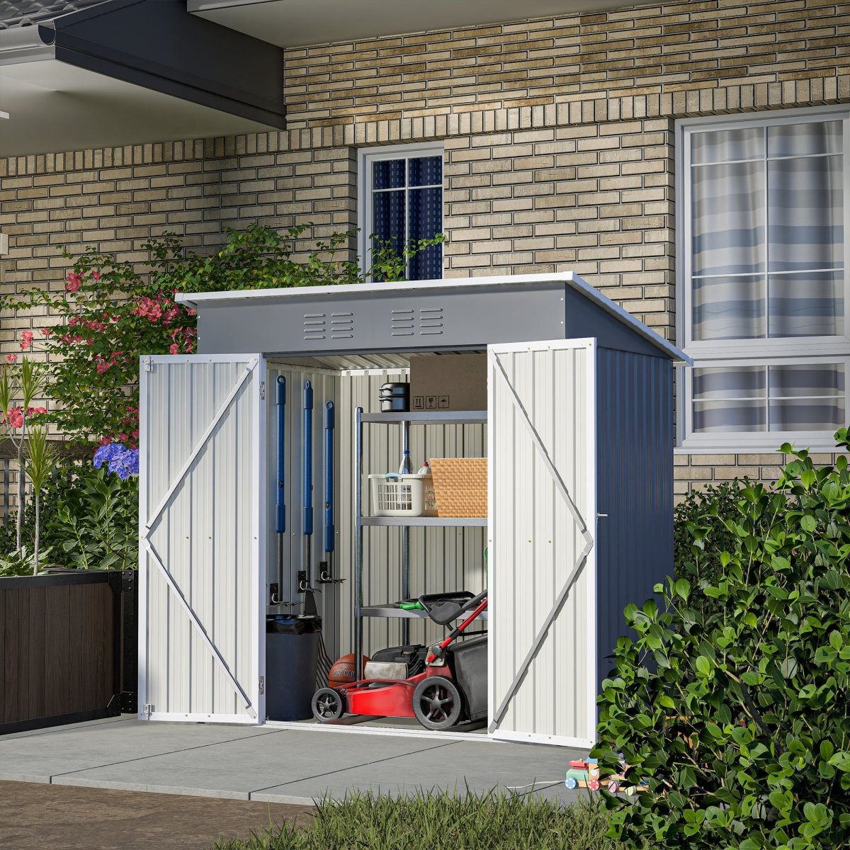 6'x4' Outdoor Metal Storage Shed for Garden Tools Lockable Door With Floor Frame