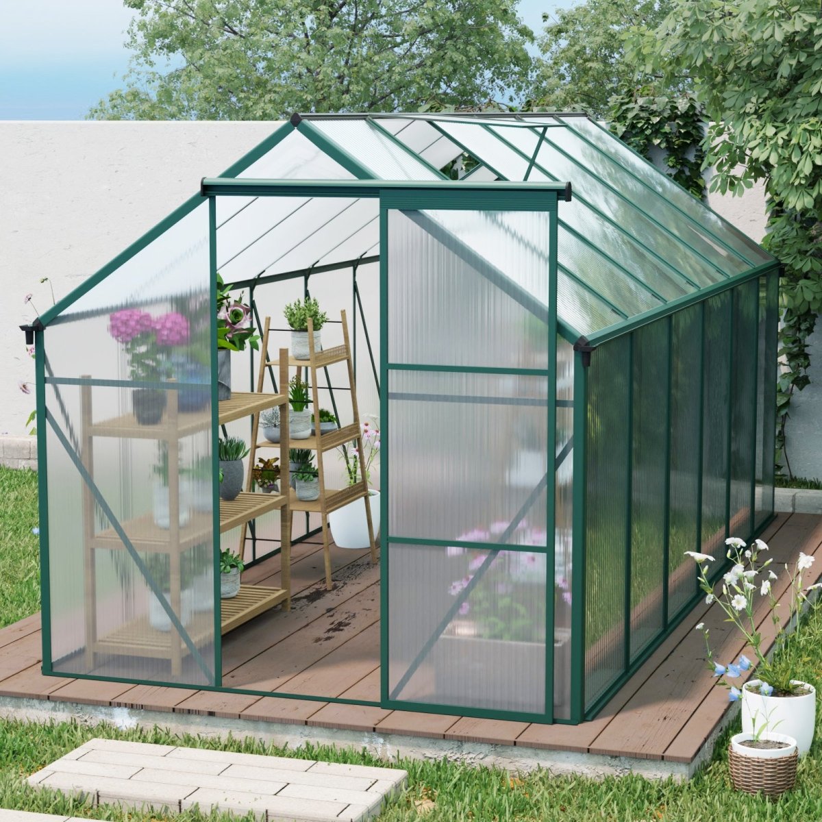 6x12 FT Polycarbonate Greenhouse Raised Base and Anchor Aluminum Heavy Duty Walk-in Greenhouses for Outdoor Backyard in All Season