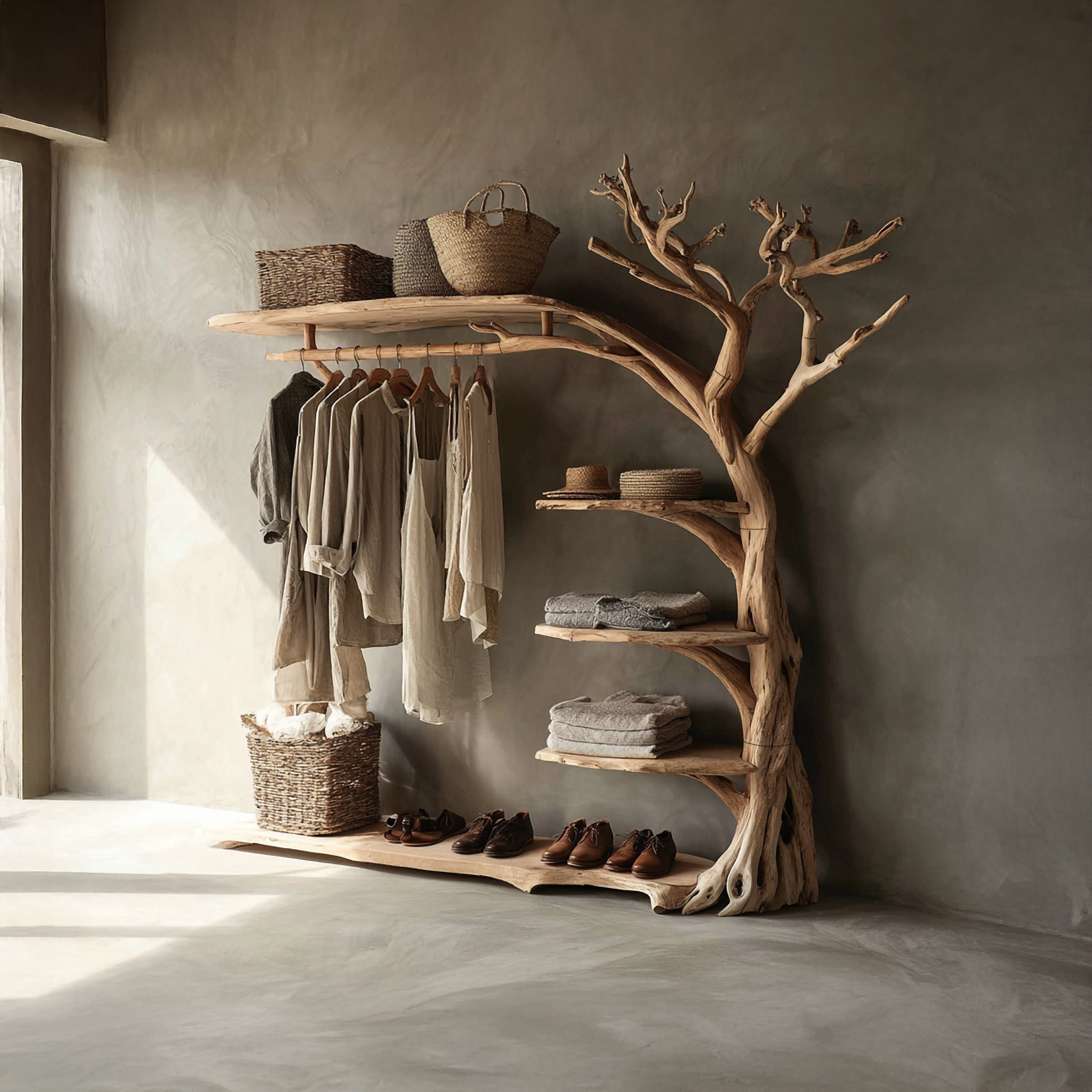Rustic Coat Rack Shoe Shelf Entryway