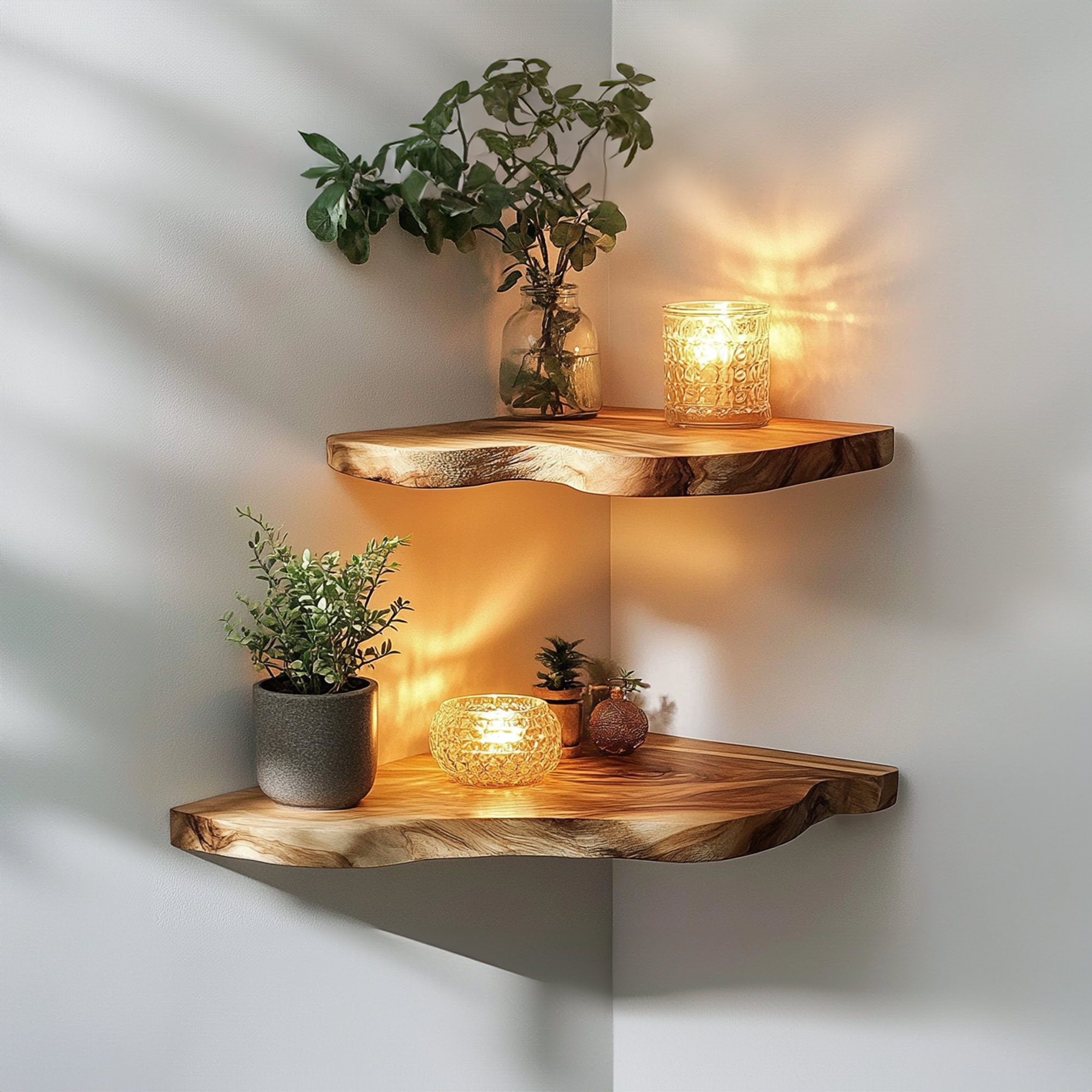Walnut Wood Shelving Unit Corner Floating Shelf