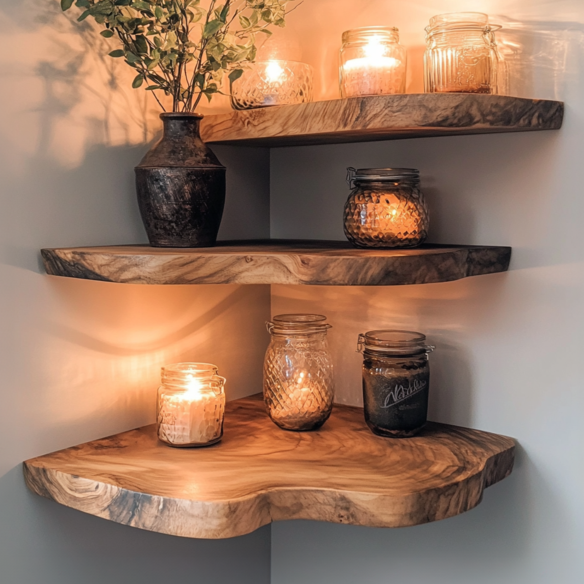 Walnut Wood Shelving Unit Corner Floating Shelf