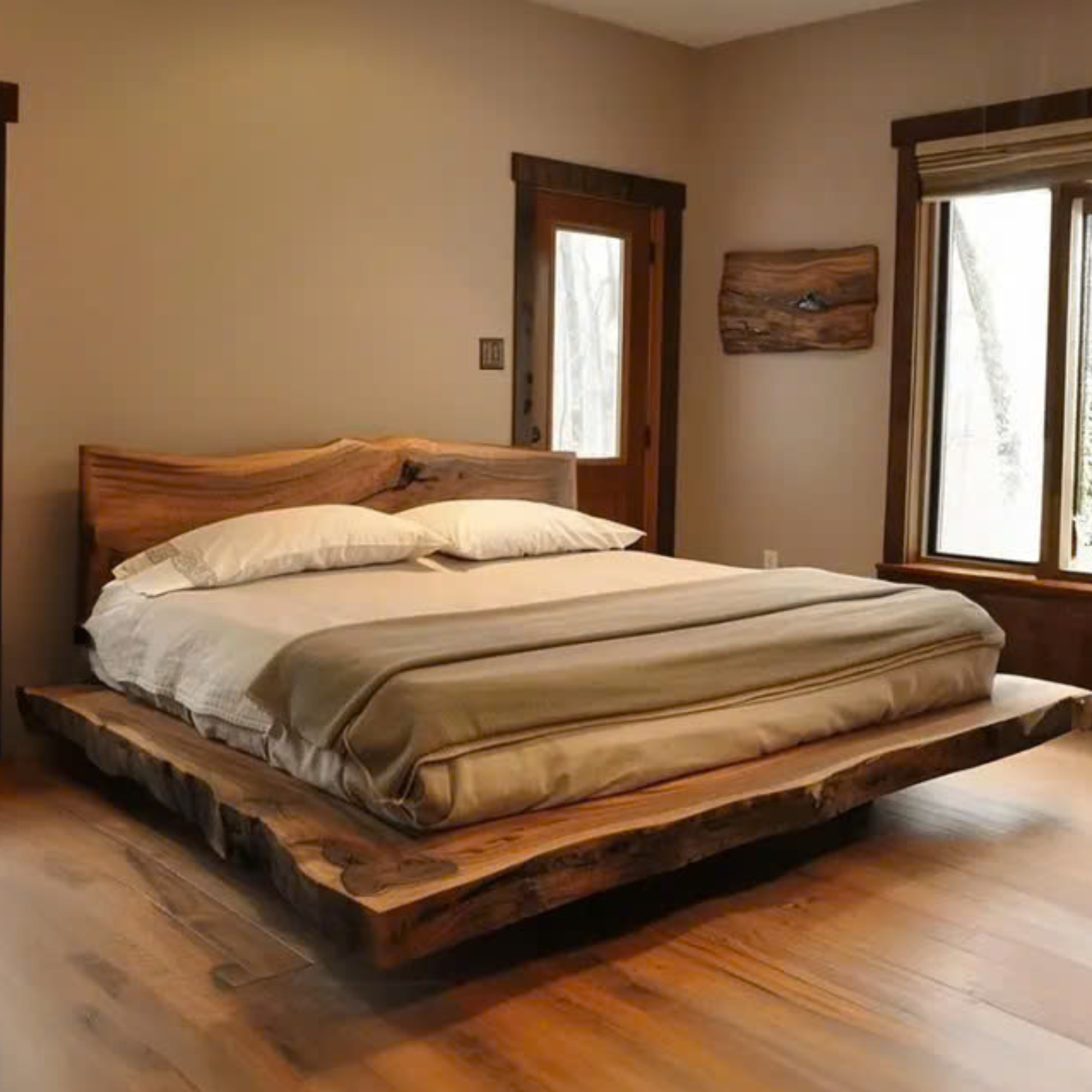 Solid Wood Bed Frame with Headboard Handmade Bedroom Decor