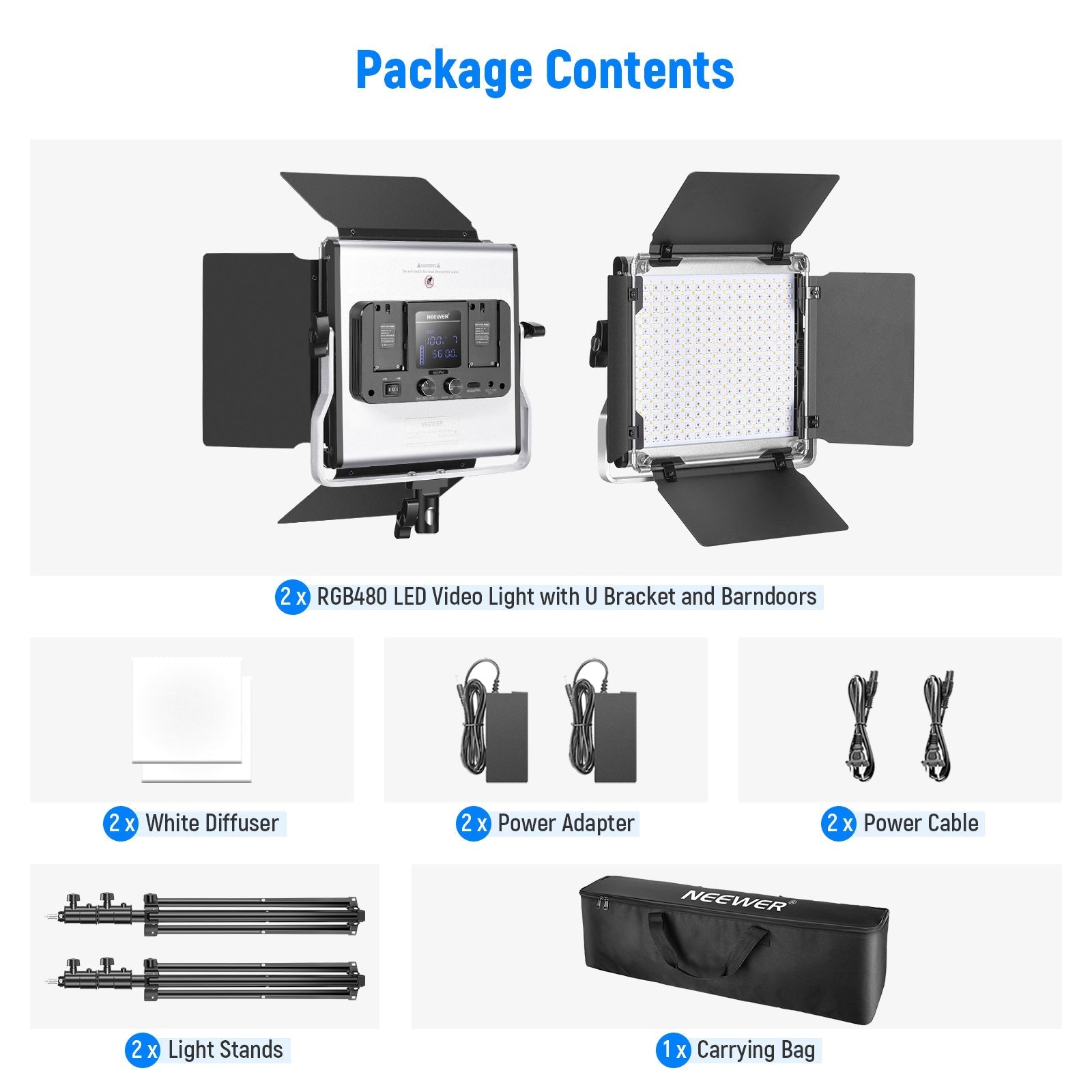 NEEWER 2 Pack RGB480 APP Control RGB LED Light