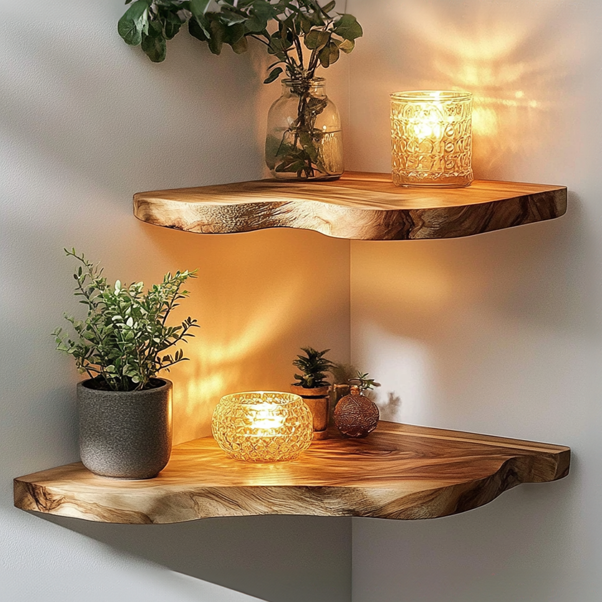 Walnut Wood Shelving Unit Corner Floating Shelf