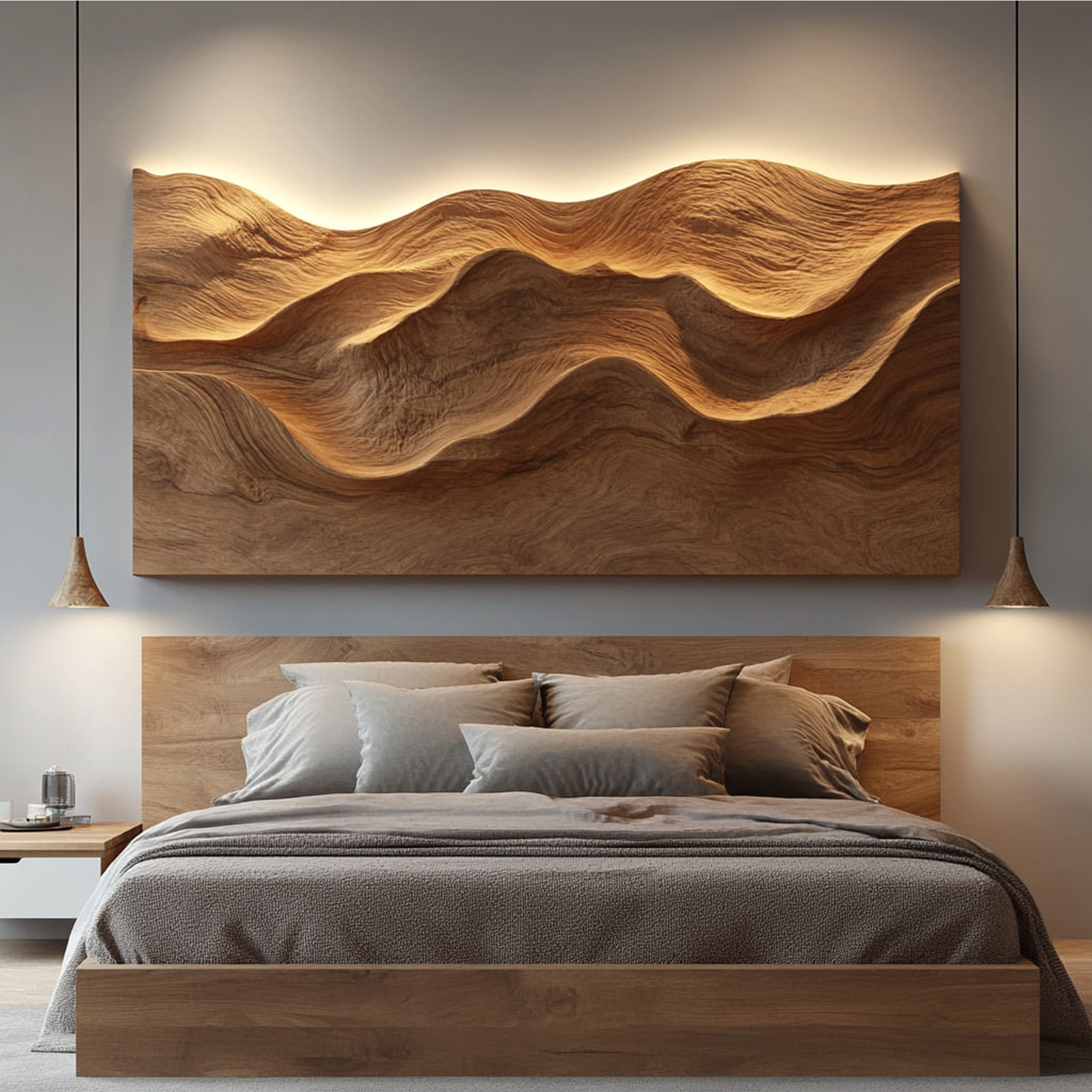 Organic Carved Wood Headboard Solid Wood Bedroom Interior Feature