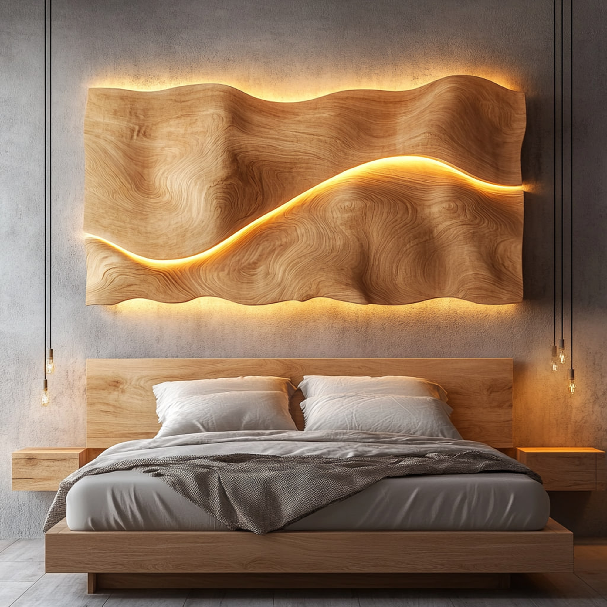 Handcrafted Wood Headboard Solid Wood Bedroom Interior