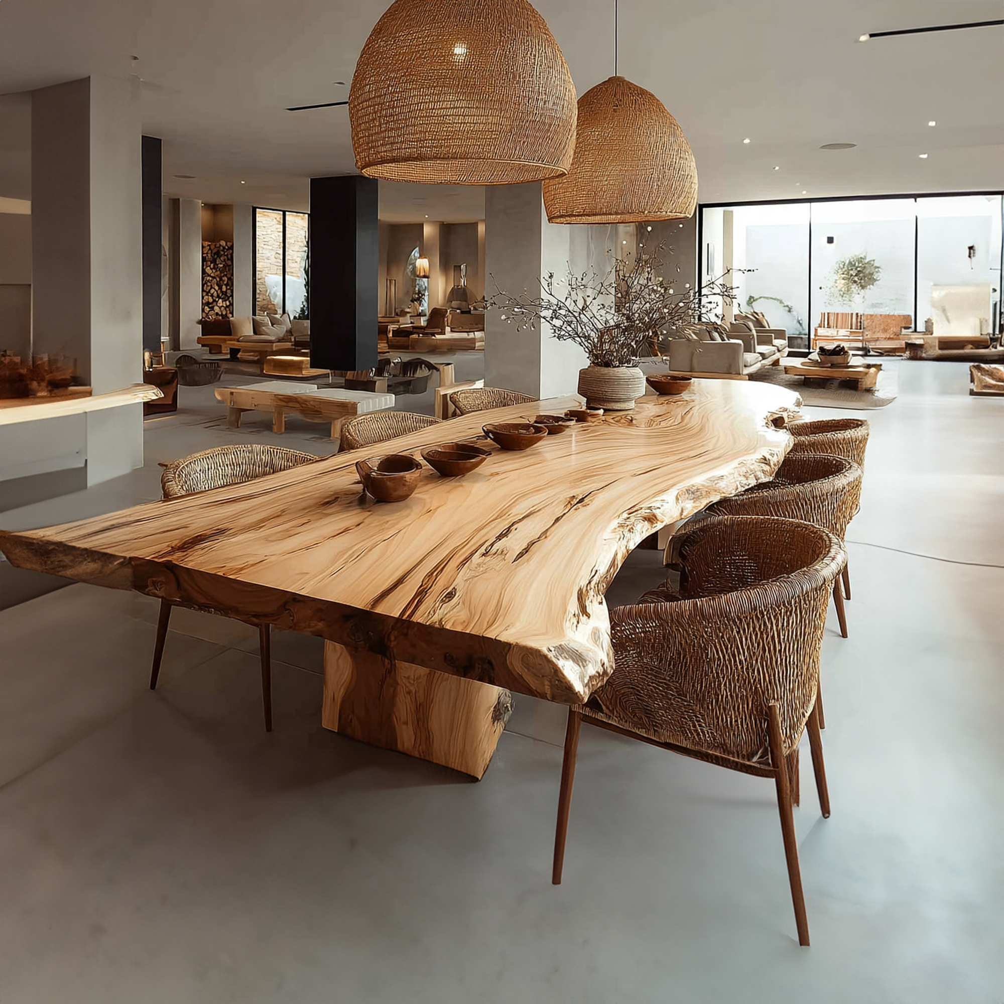 Rustic Live Edge Dining Table Open Kitchen