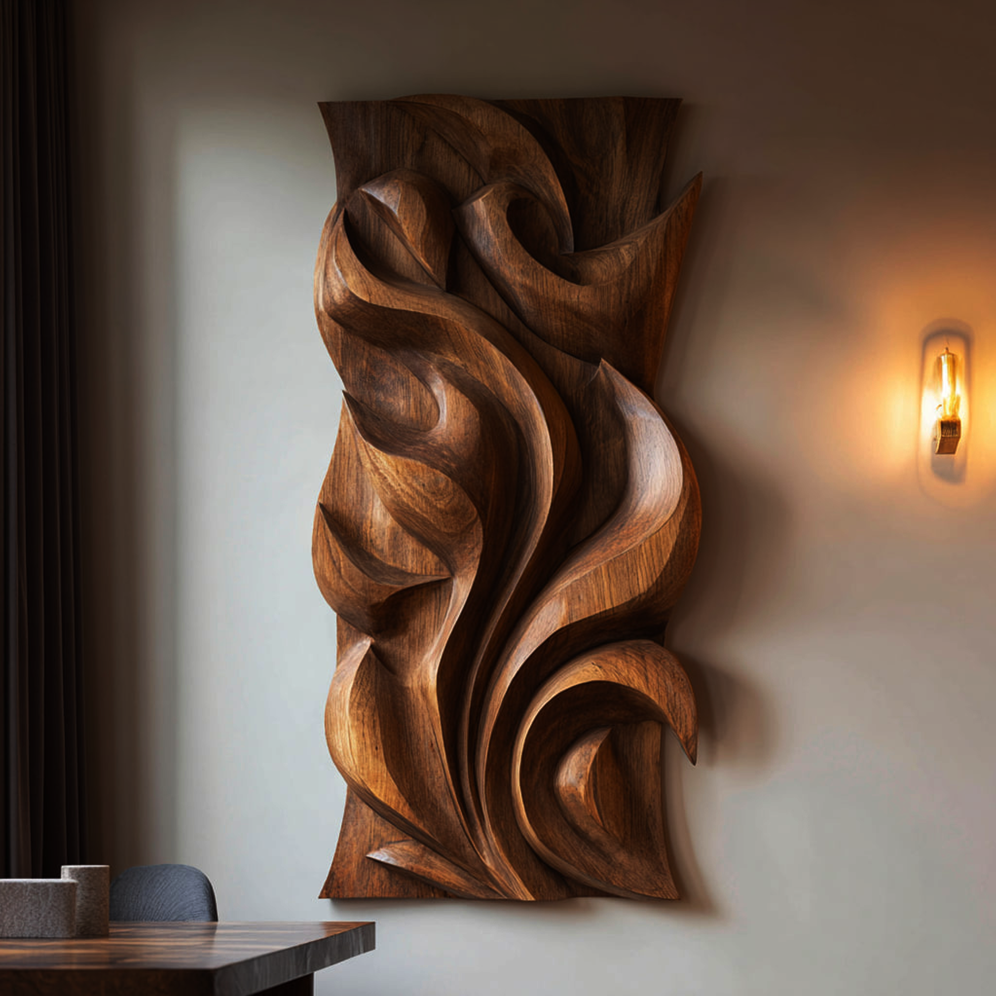 Abstract Carved Solid Wood Wall Art Sculptural Interior Decor
