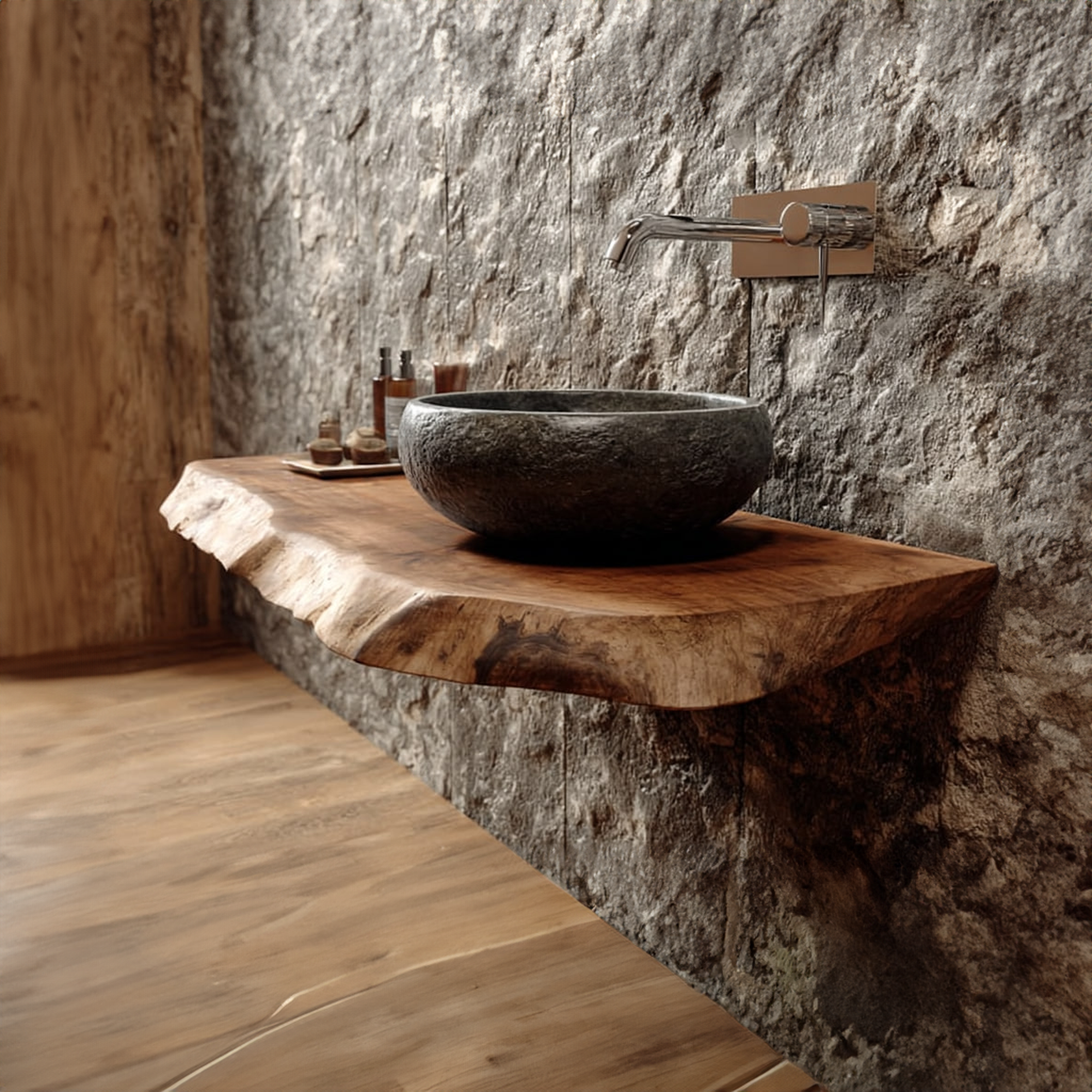 Rustic Shelf Natural Edge Vanity Powder Room