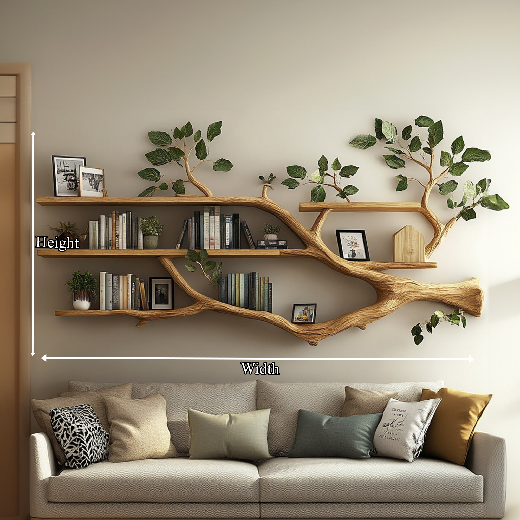 Rustic Tree Branch Shelf Modern Living Room Style