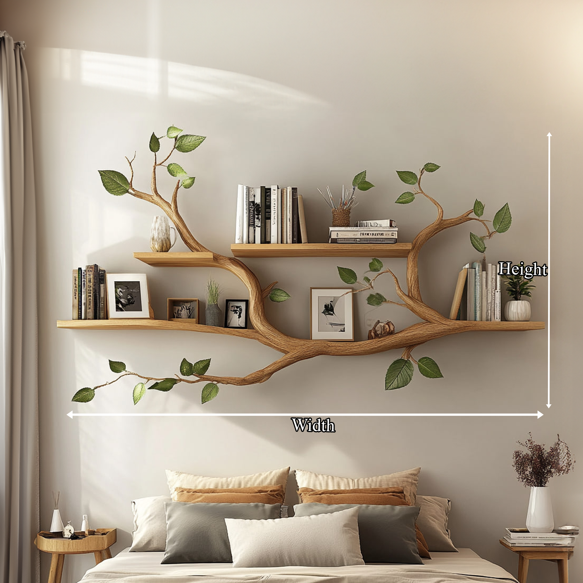 Minimalist Tree Branch Shelf Solid Wood Floating Wall Decor