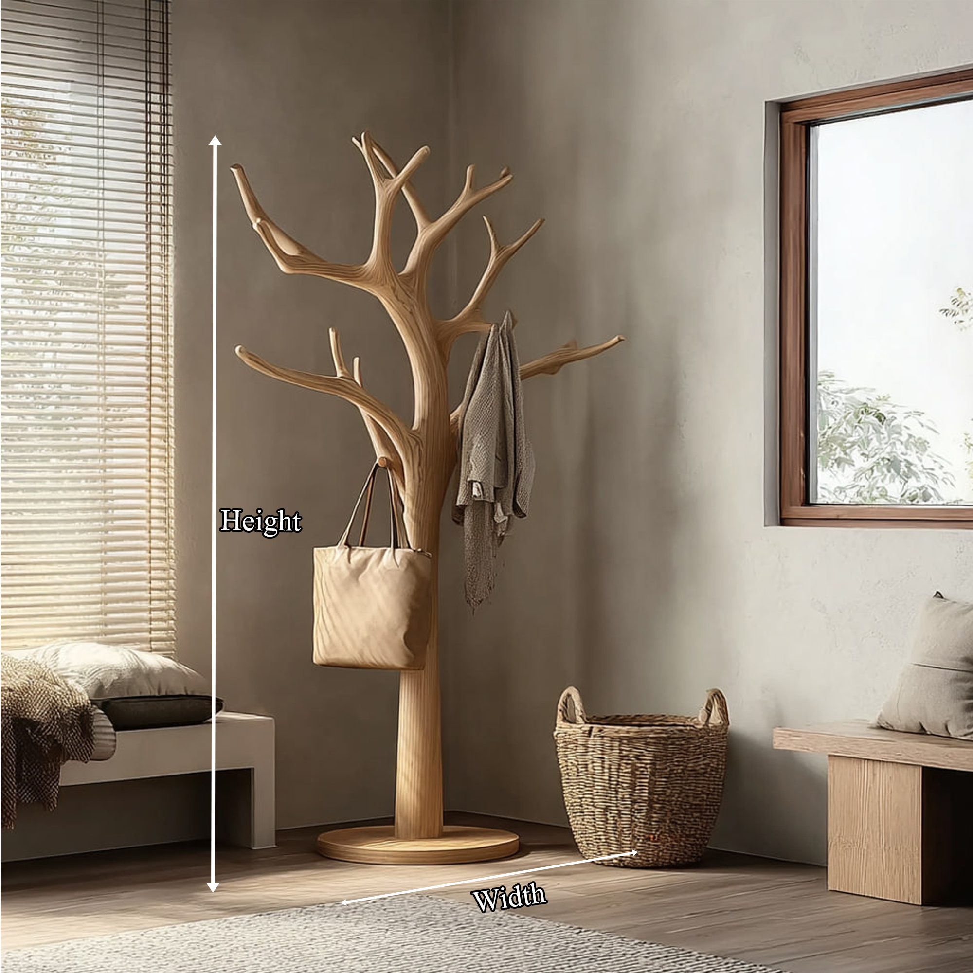 Rustic Tree Coat Stand Entryway Living Room Mudroom