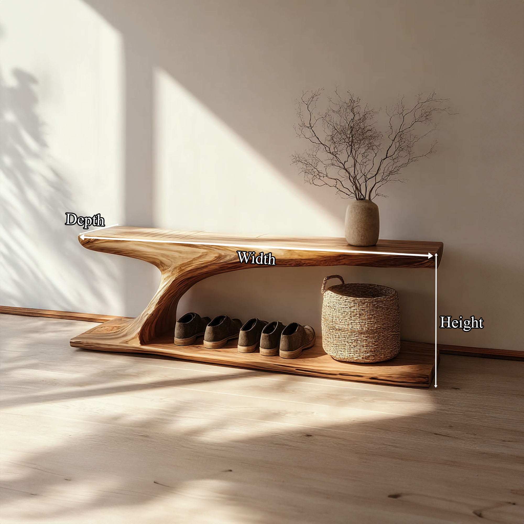 Rustic Handcrafted Wood Shoe Organizer Bench Entryway