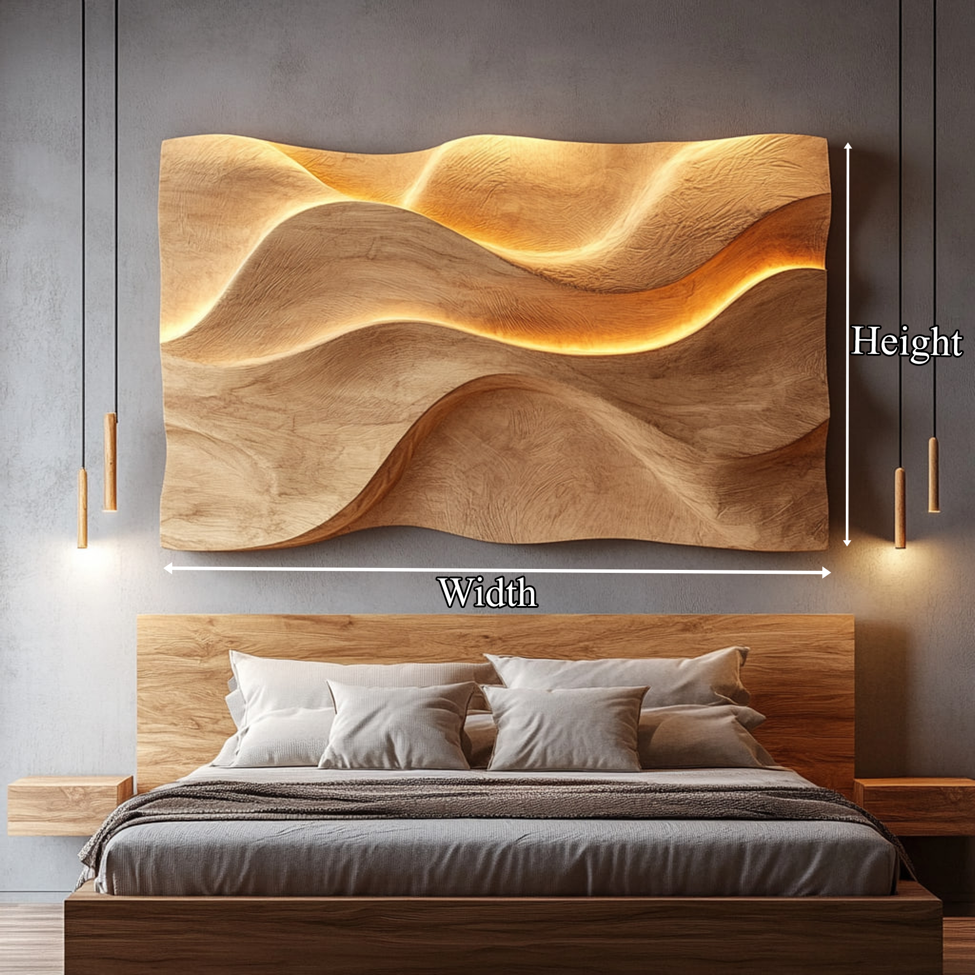 Sculptural Wooden Headboard Solid Wood Bedroom Interior Statement Decor