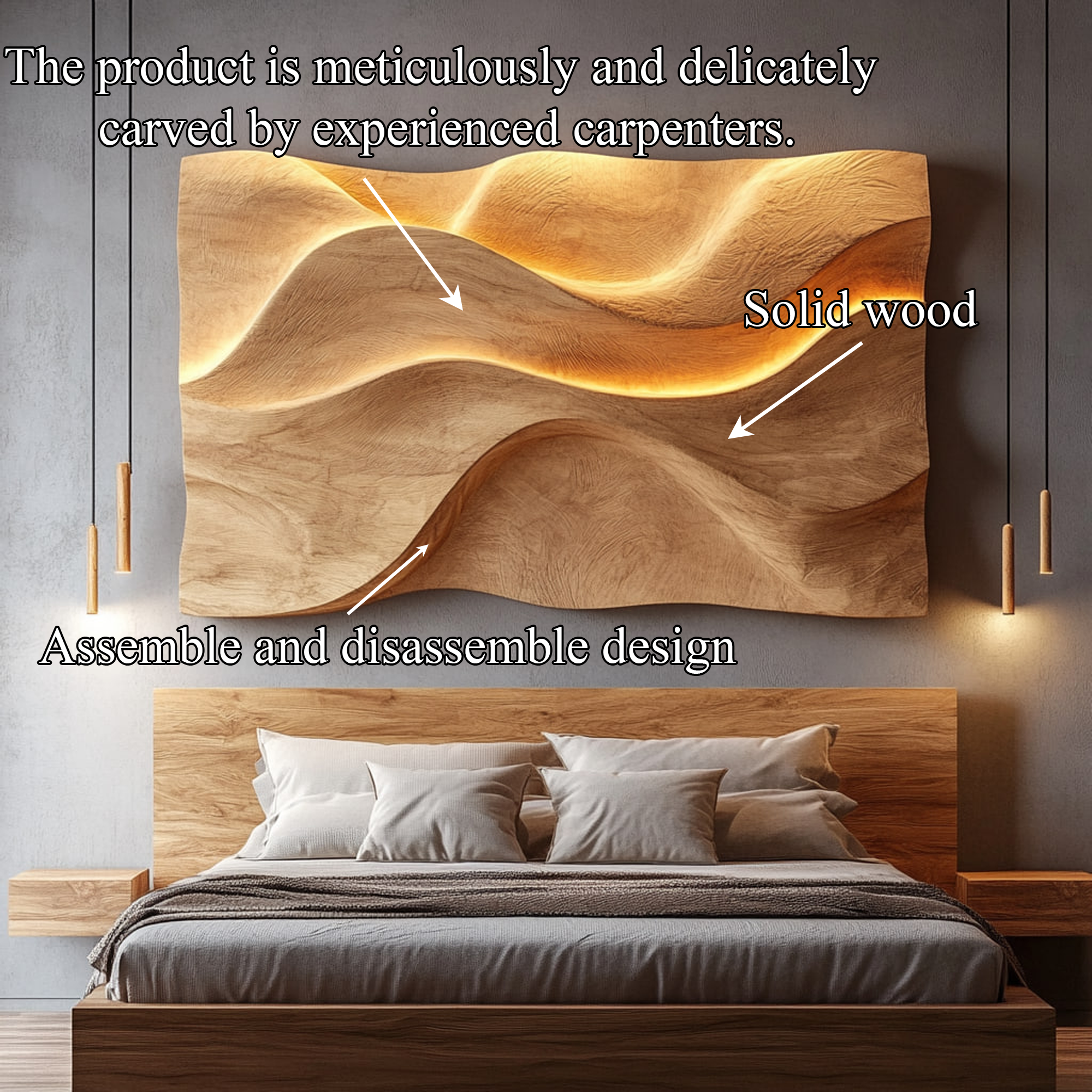 Sculptural Wooden Headboard Solid Wood Bedroom Interior Statement Decor