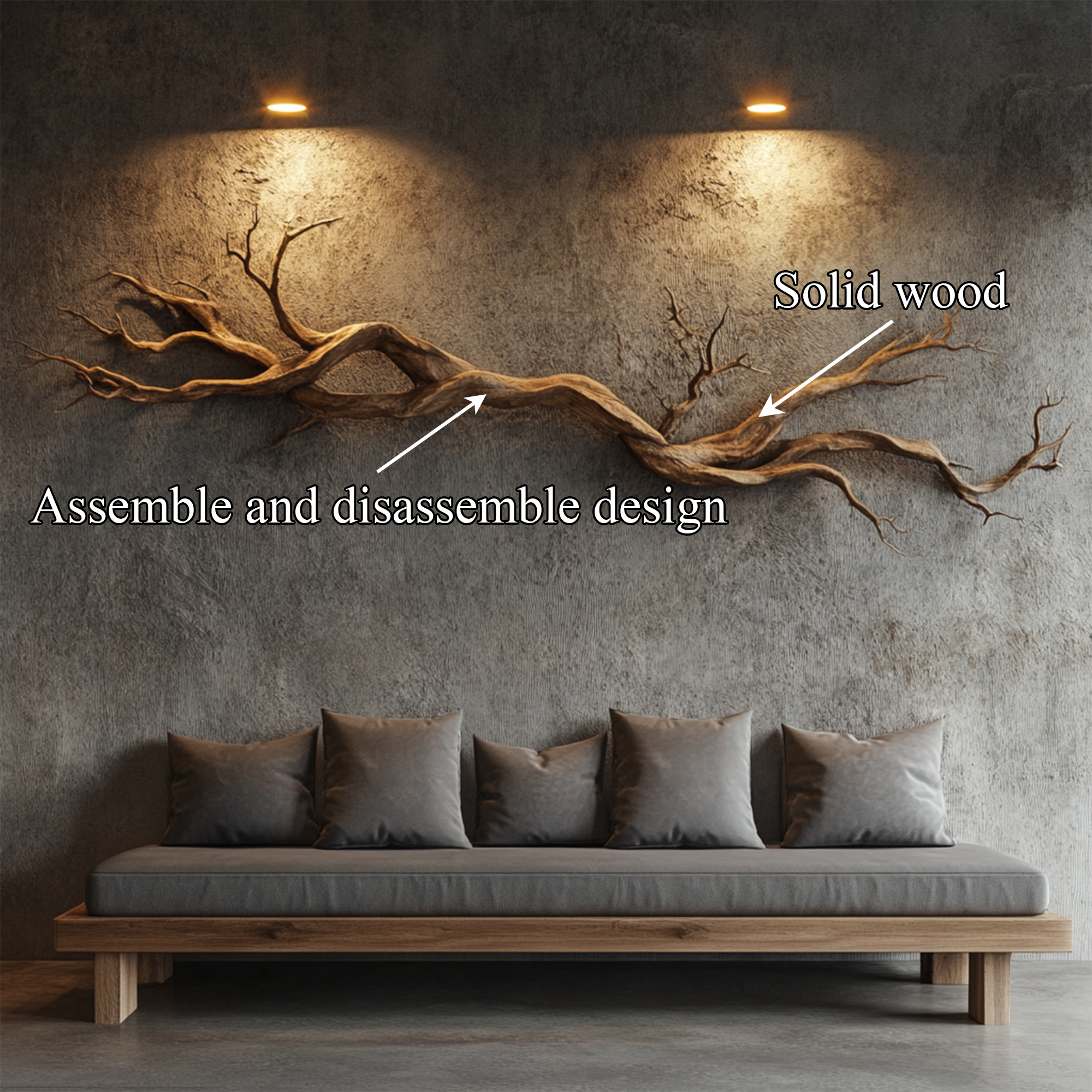 Natural Vine Carved Solid Wood Wall Sculpture Modern Decor