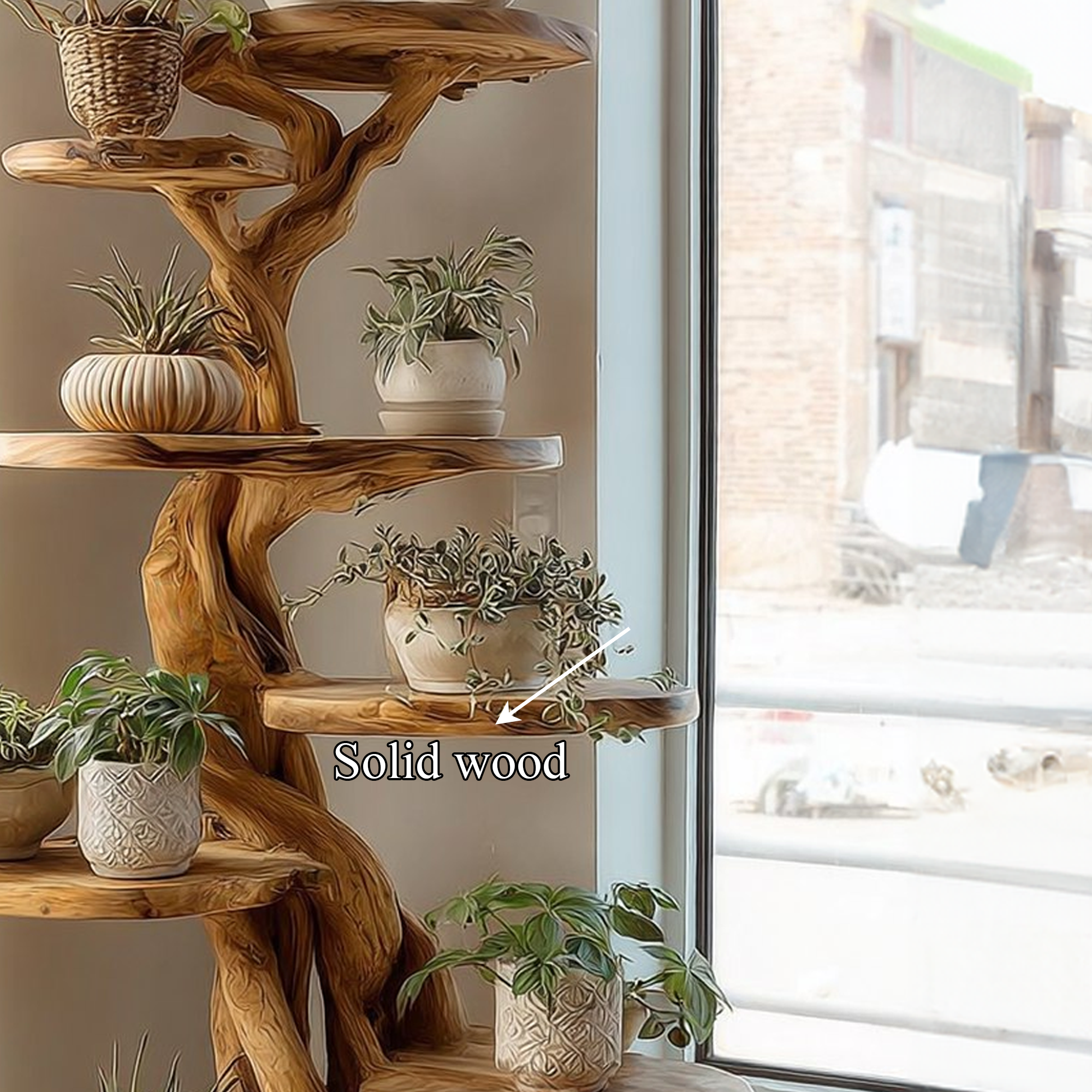 Rustic Tree Plant Shelf Natural Interior Design Home Decor
