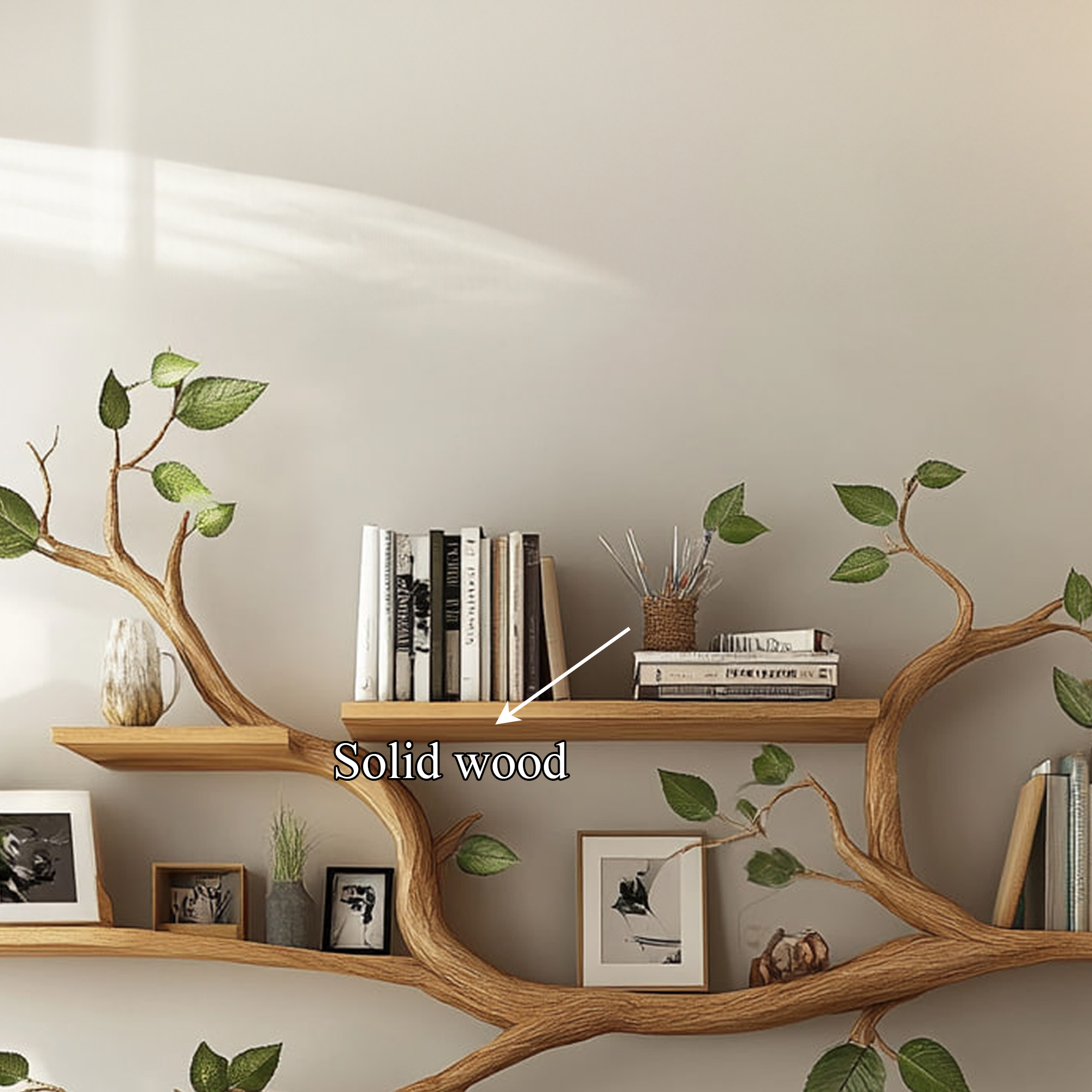 Minimalist Tree Branch Shelf Solid Wood Floating Wall Decor